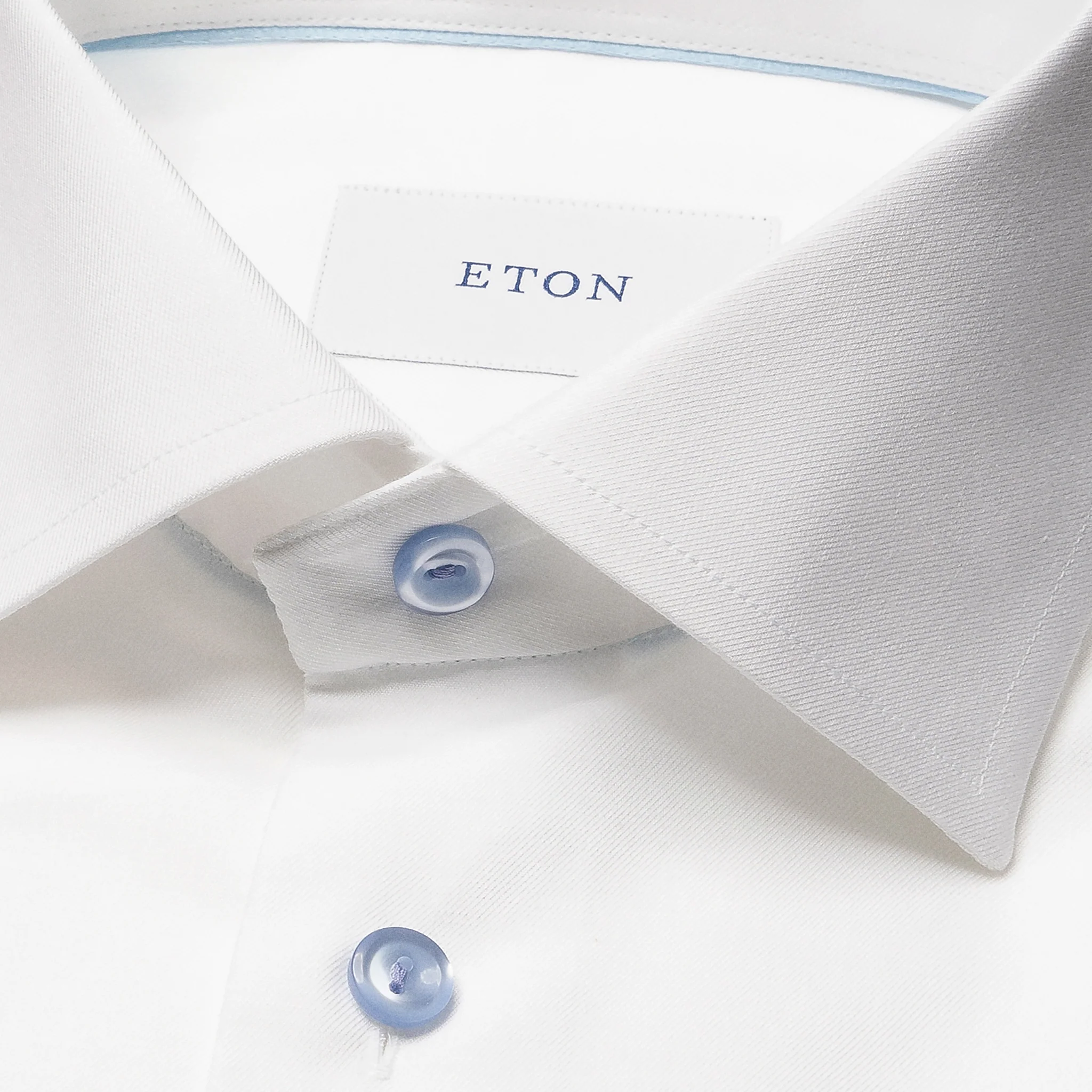 White Solid Cotton-Tencel Lyocell Slim Fit Shirt w/ Blue Buttons - ETON - Image 3