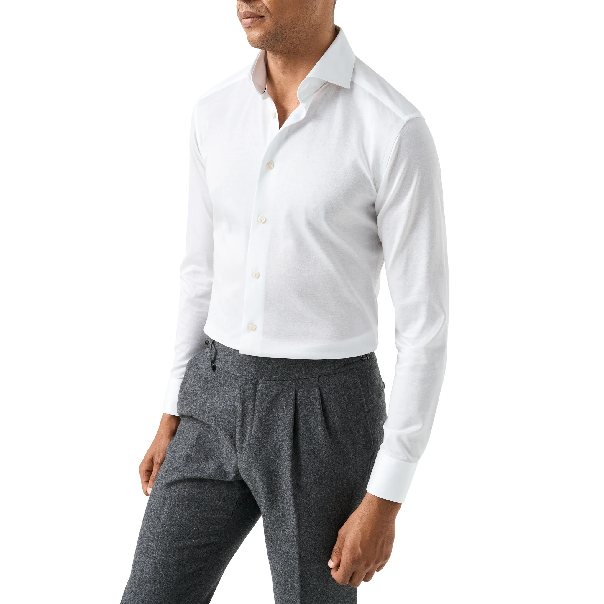 White Solid Filo Di Scozia Cotton Knit Slim Fit Casual Shirt - ETON - Image 2