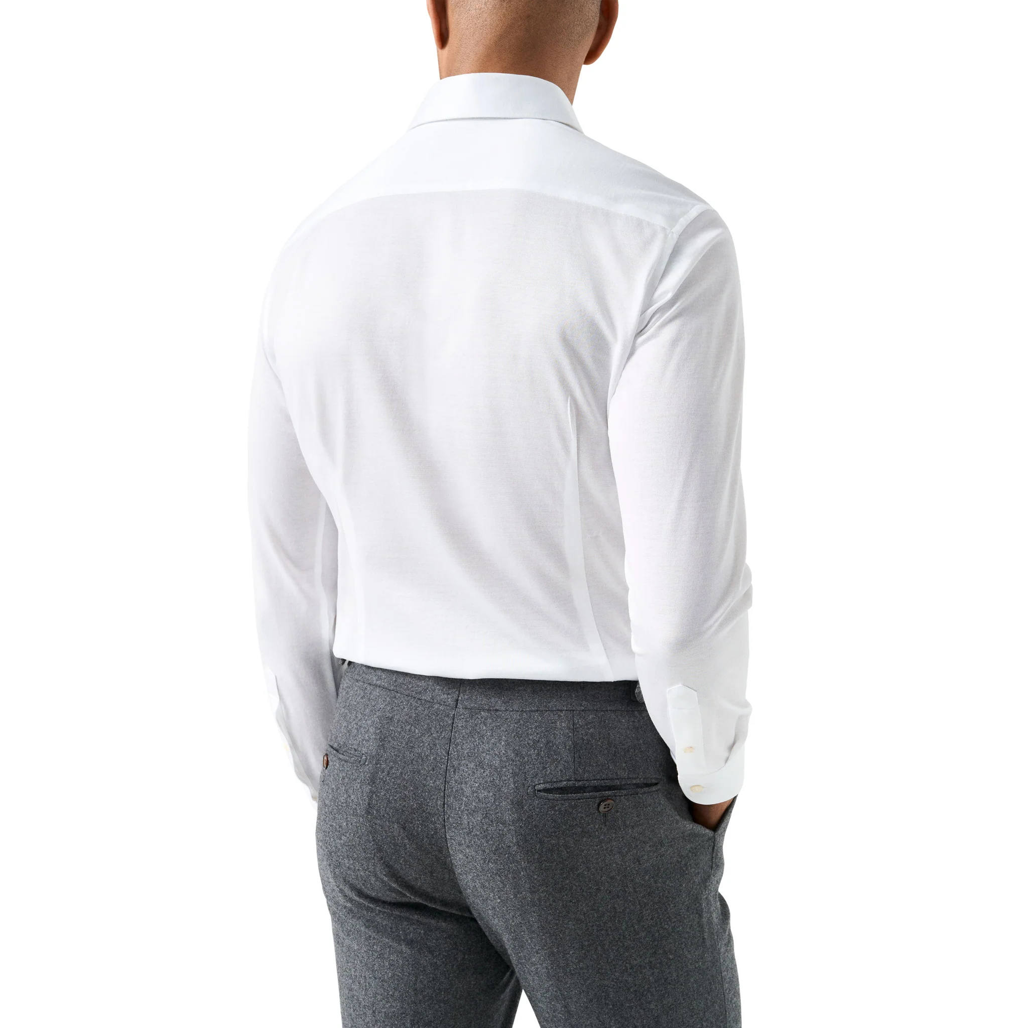 White Solid Filo Di Scozia Cotton Knit Slim Fit Casual Shirt - ETON - Image 3