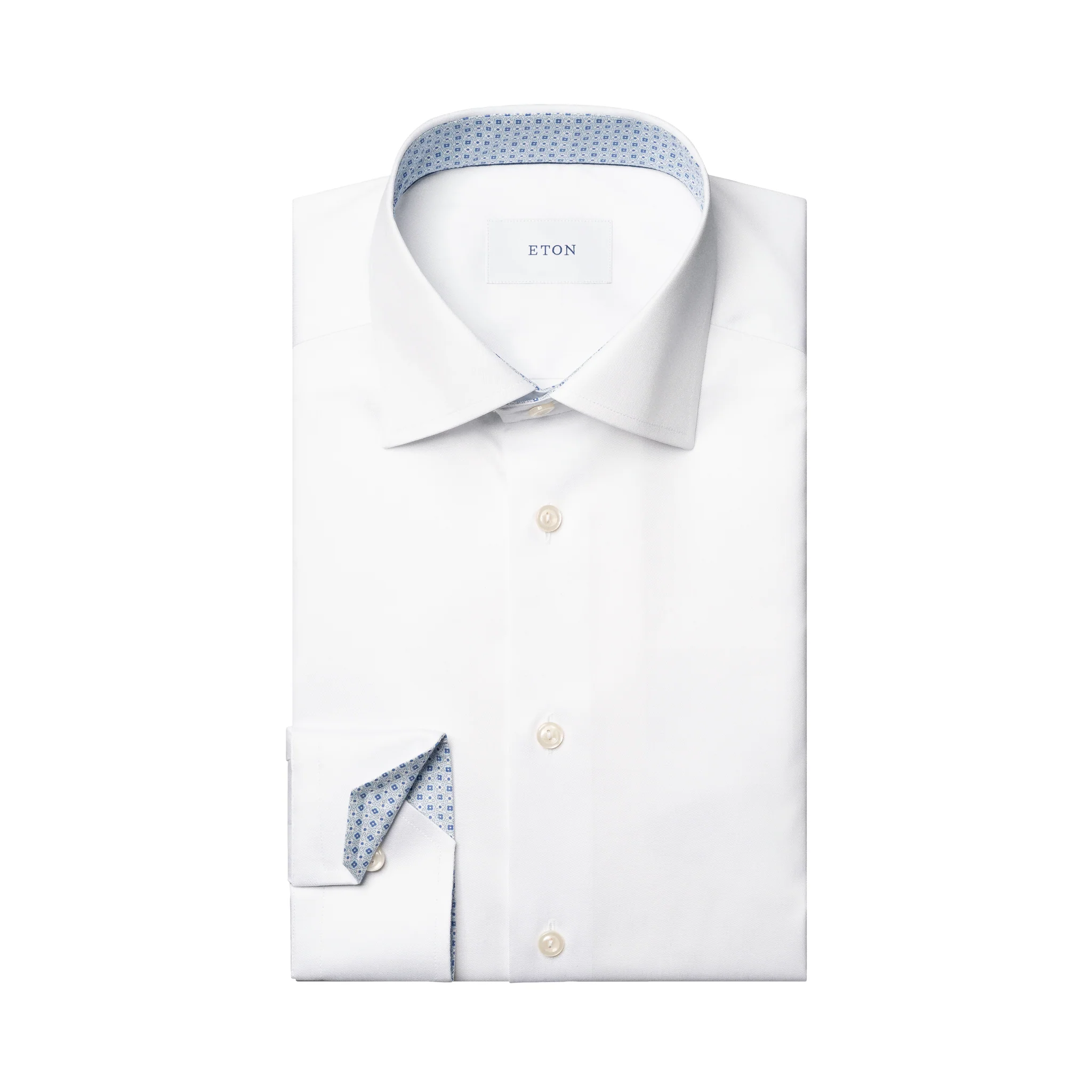 White Solid Geometric Effect Signature Twill Contemporary Fit Shirt - ETON