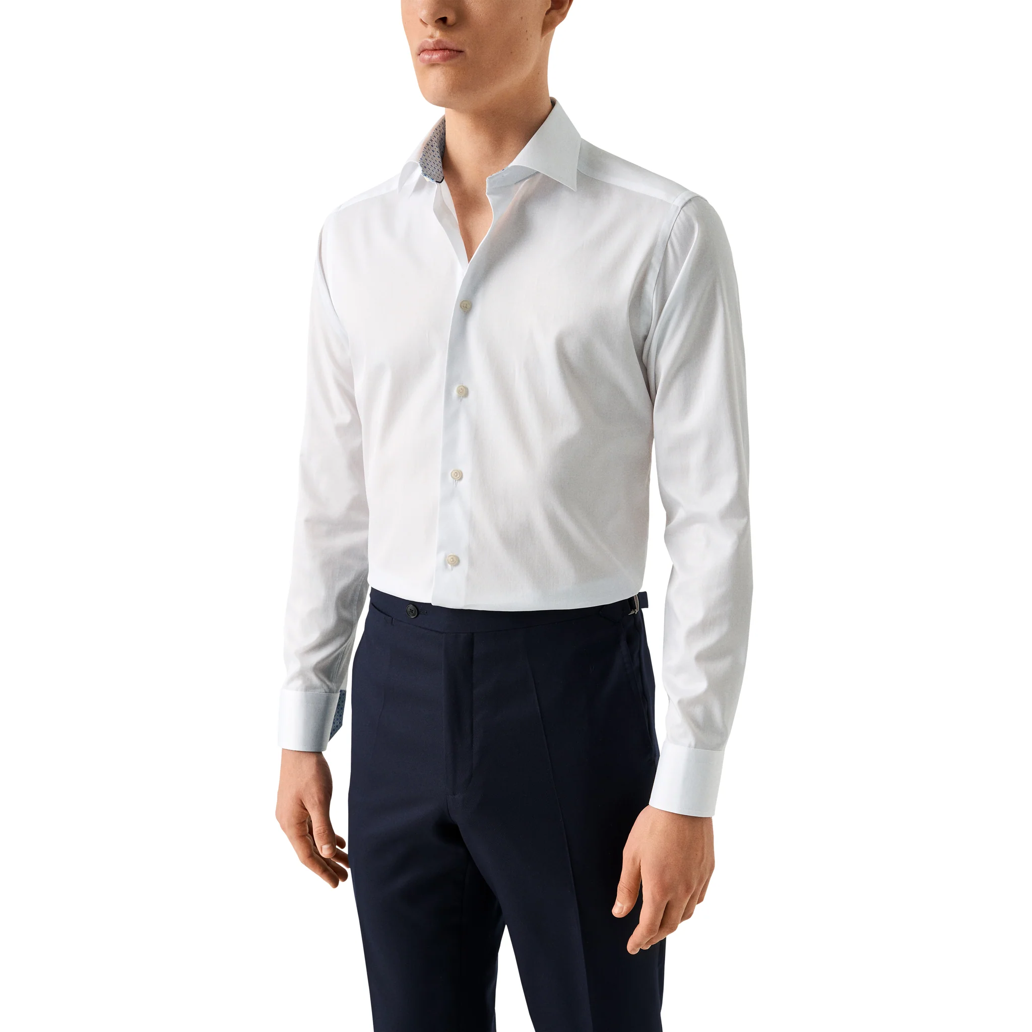 White Solid Geometric Effect Signature Twill Slim Fit Shirt - ETON - Image 4