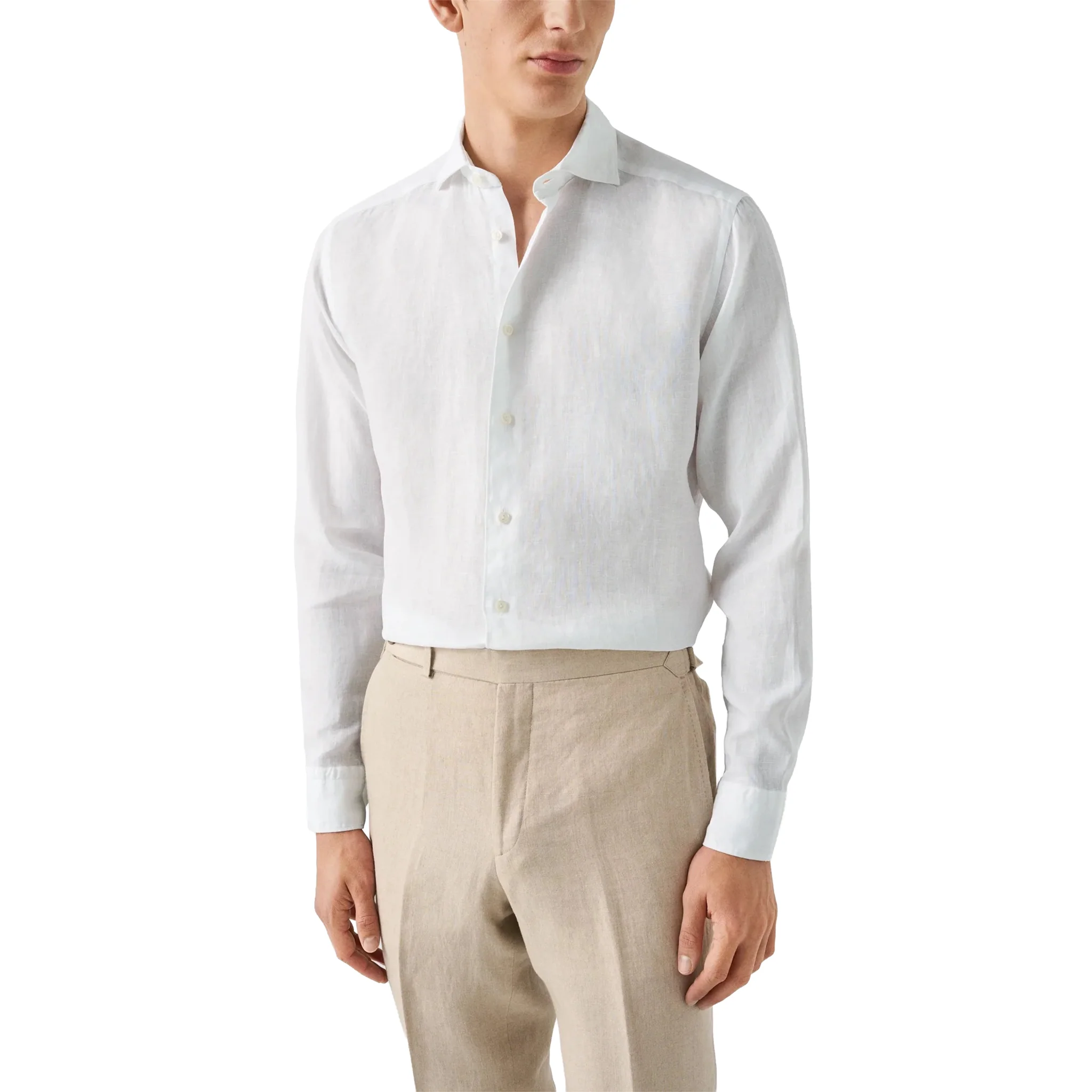 White Solid Linen Contemporary Fit Shirt - ETON - Image 3