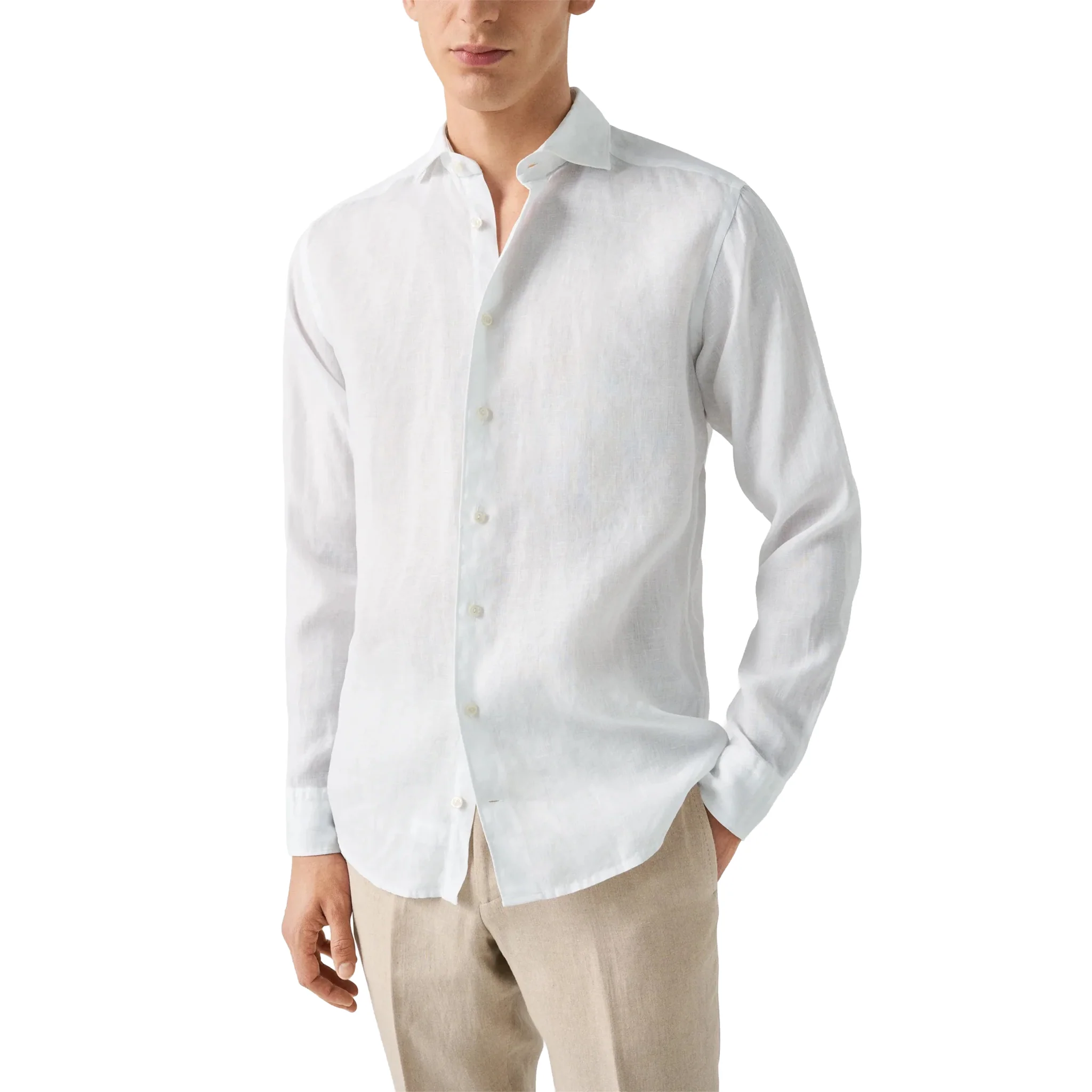 White Solid Linen Contemporary Fit Shirt - ETON - Image 5