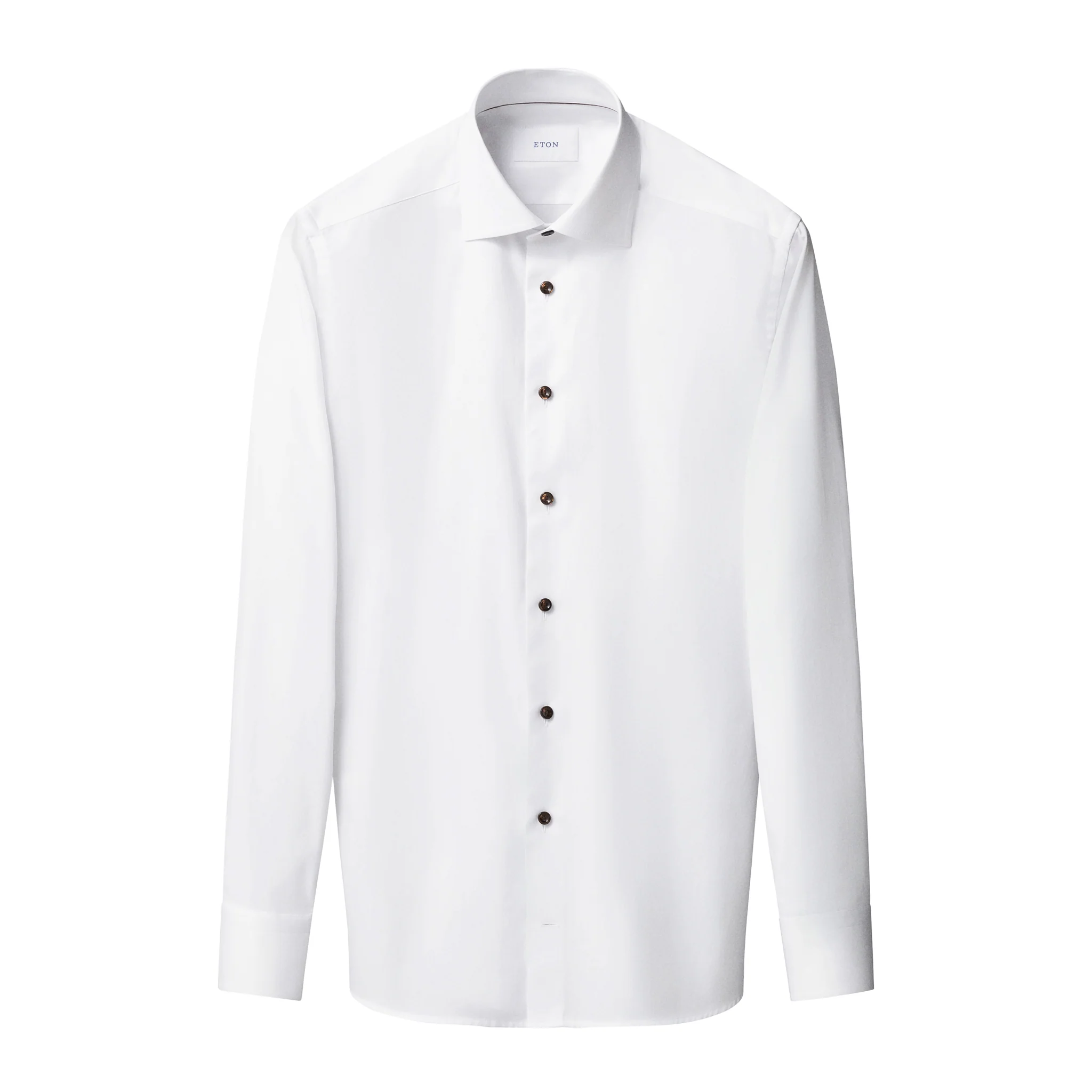 White Solid Signature Twill Slim Fit Shirt w/ Brown Buttons - ETON - Image 2