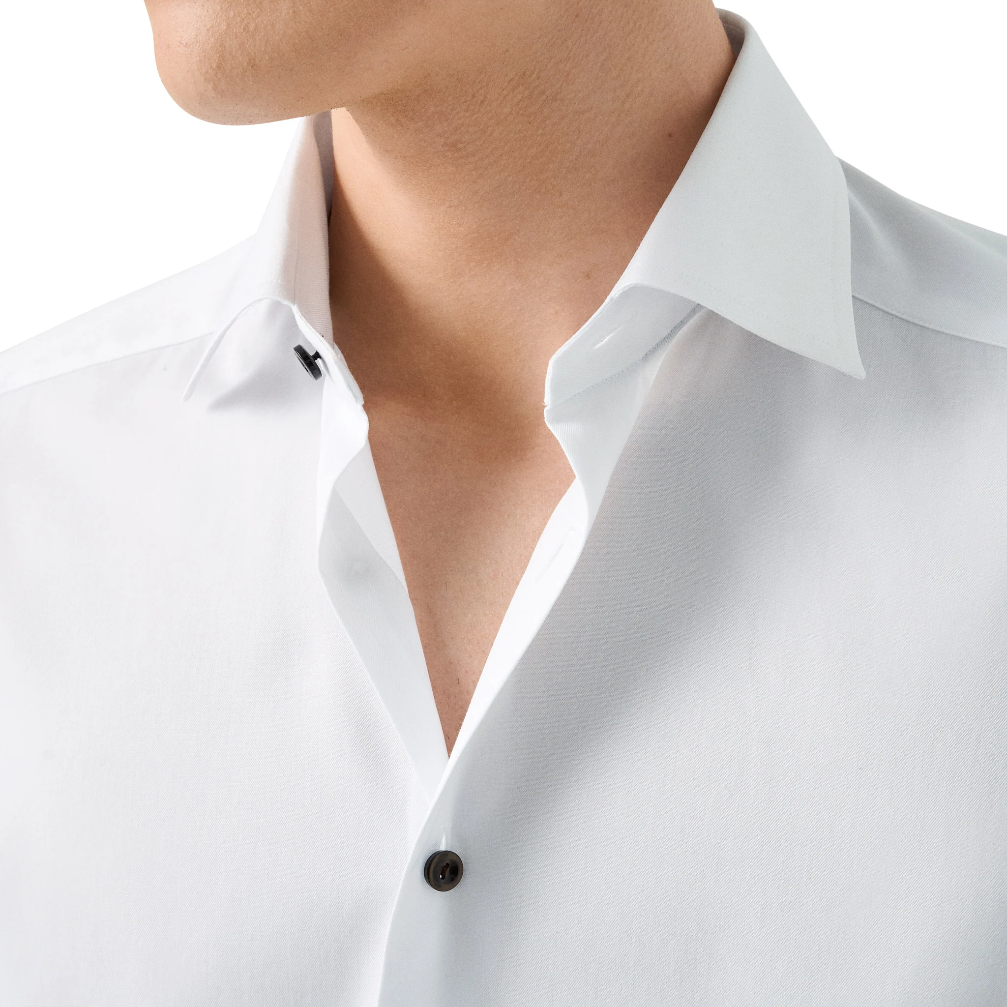 White Solid Signature Twill Slim Fit Shirt w/ Brown Buttons - ETON - Image 4