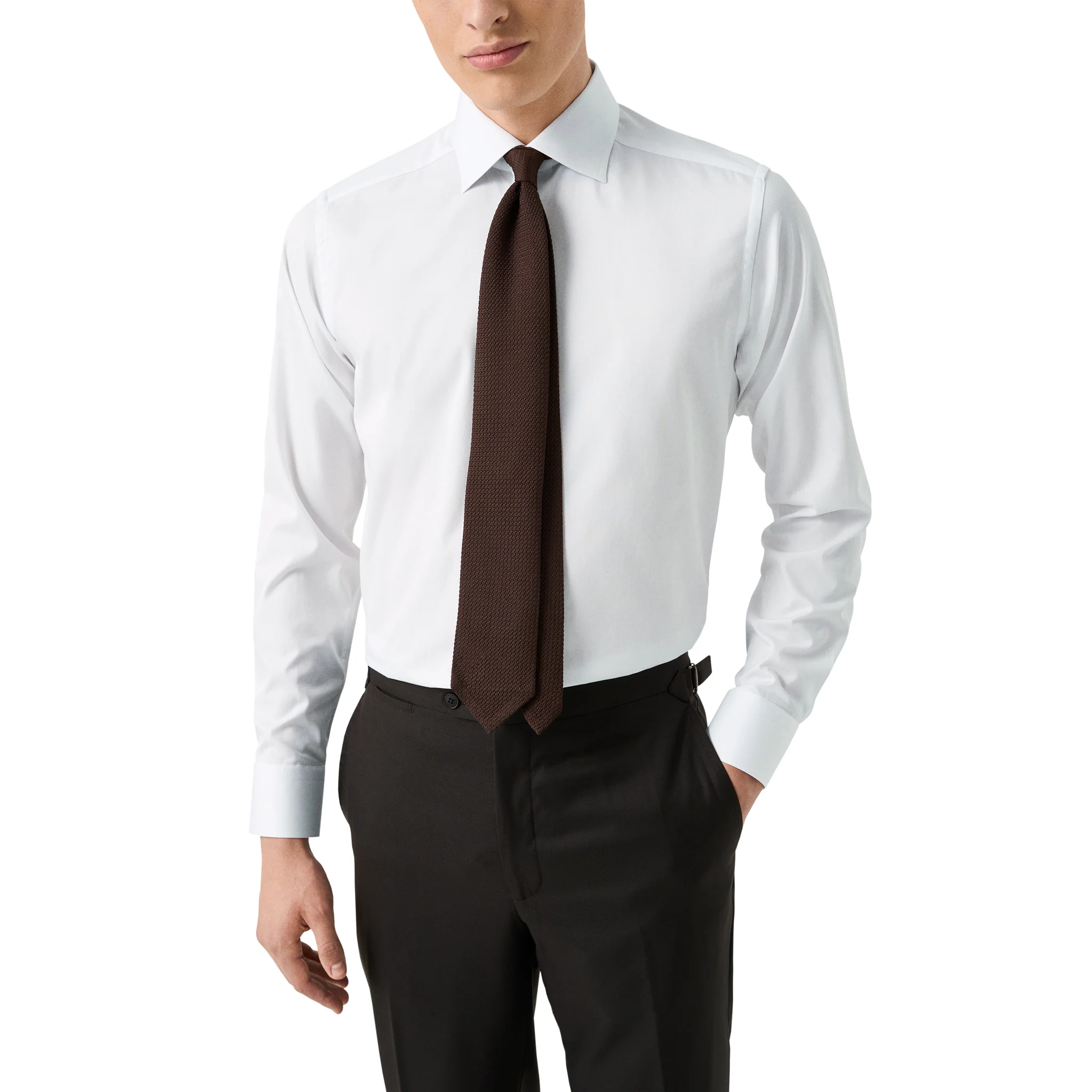 White Solid Signature Twill Slim Fit Shirt w/ Brown Buttons - ETON - Image 7