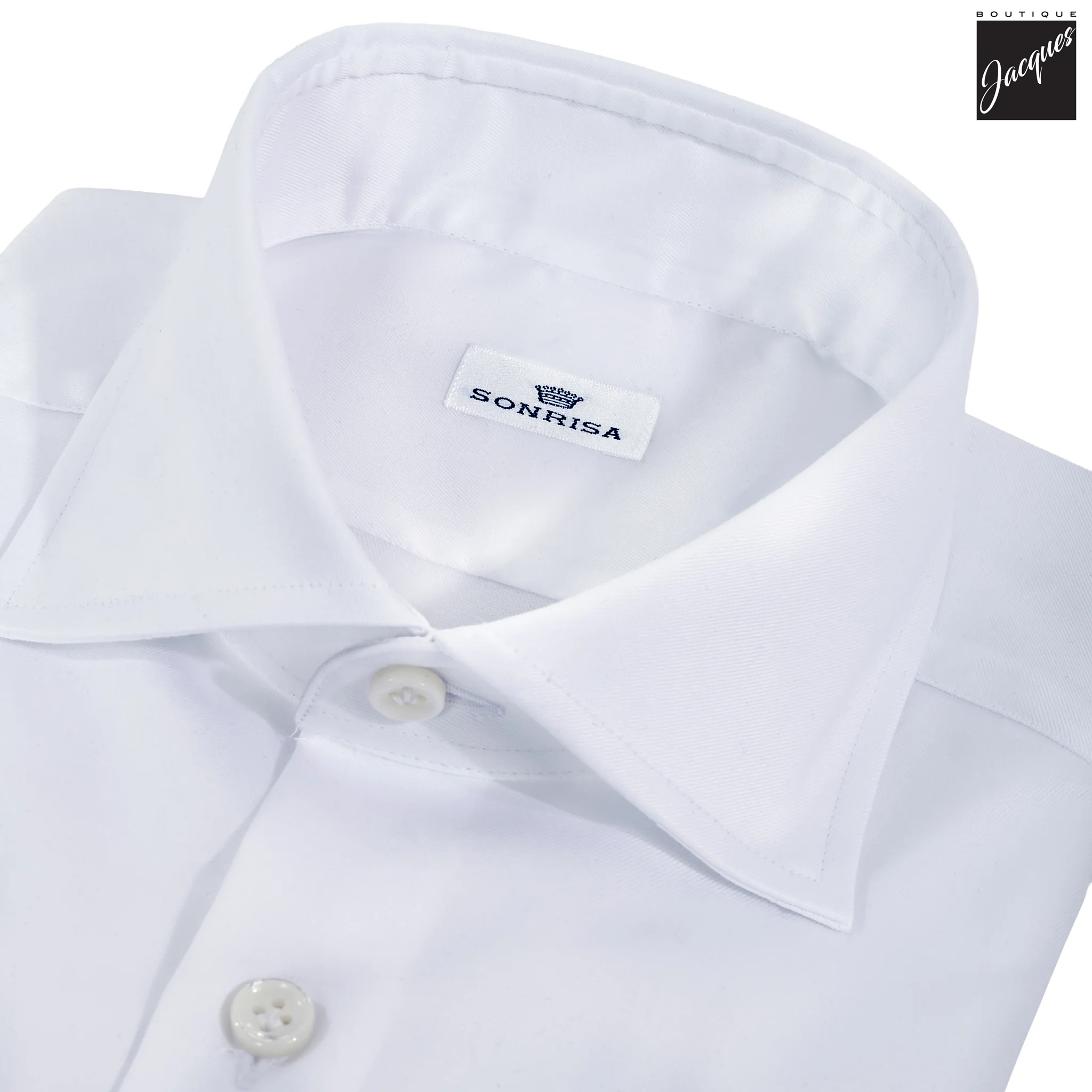 White Superior Cotton Twill Stretch Slim Fit Dress Shirt - SONRISA - Image 2