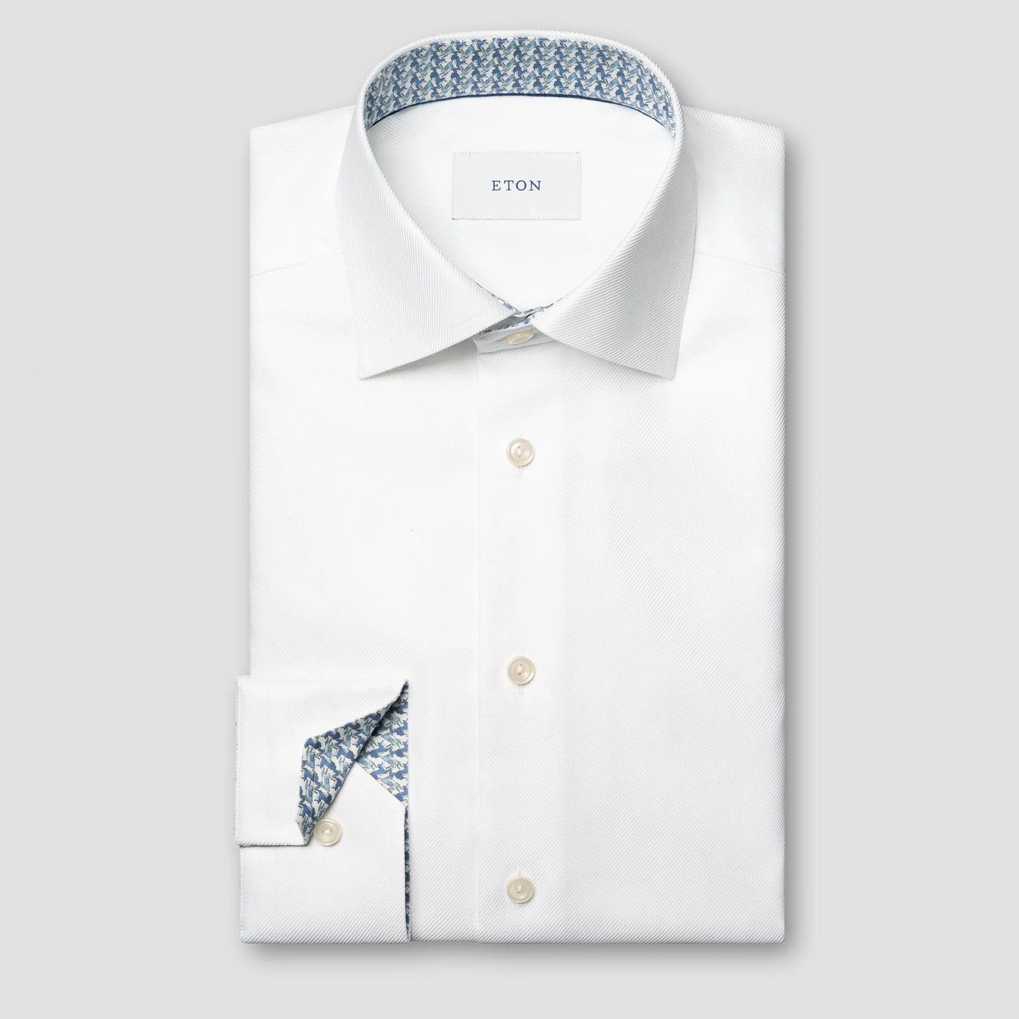 White Textured Twill Contemporary Fit Shirt w/ Geometric Effect Contrast - ETON