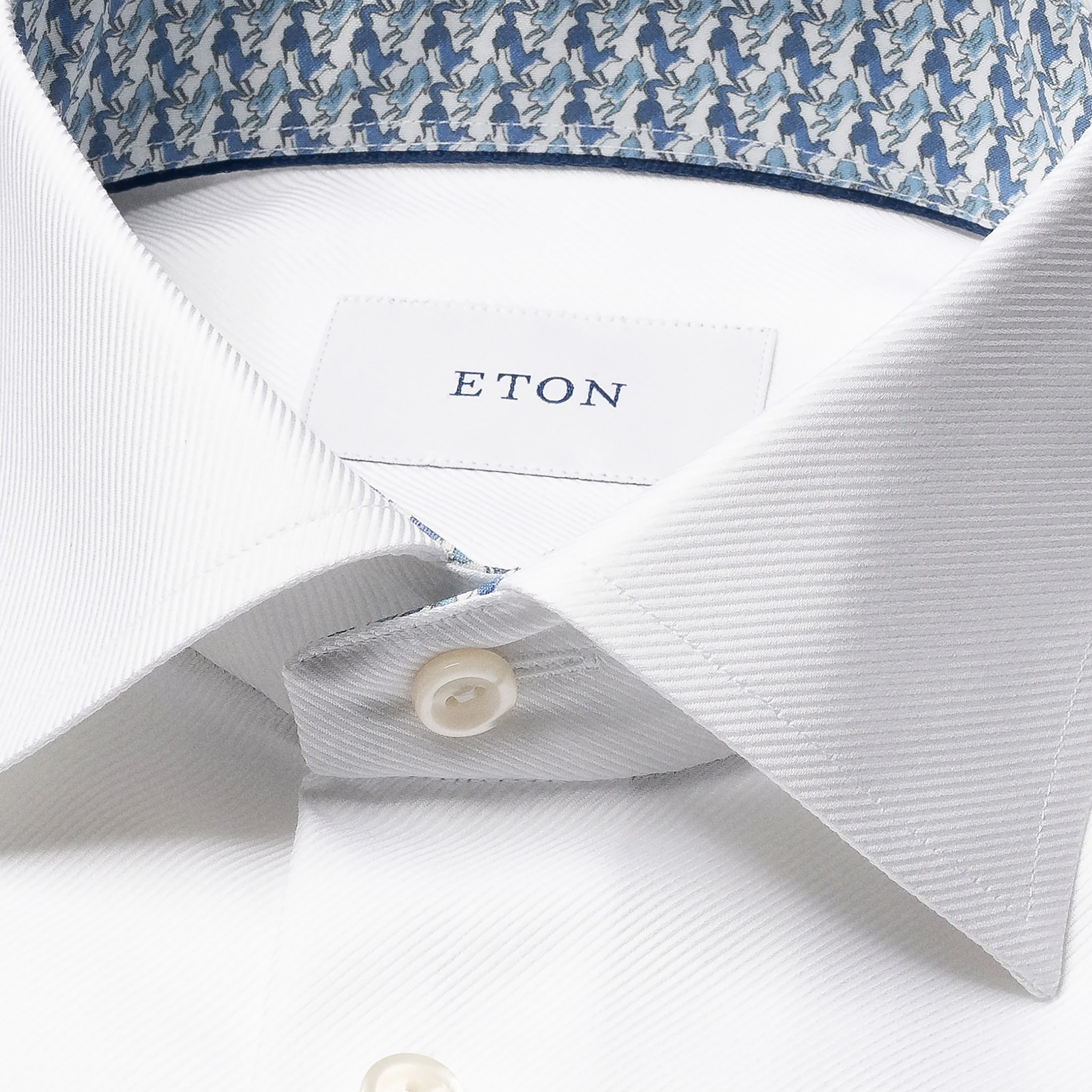 White Textured Twill Contemporary Fit Shirt w/ Geometric Effect Contrast - ETON - Image 3
