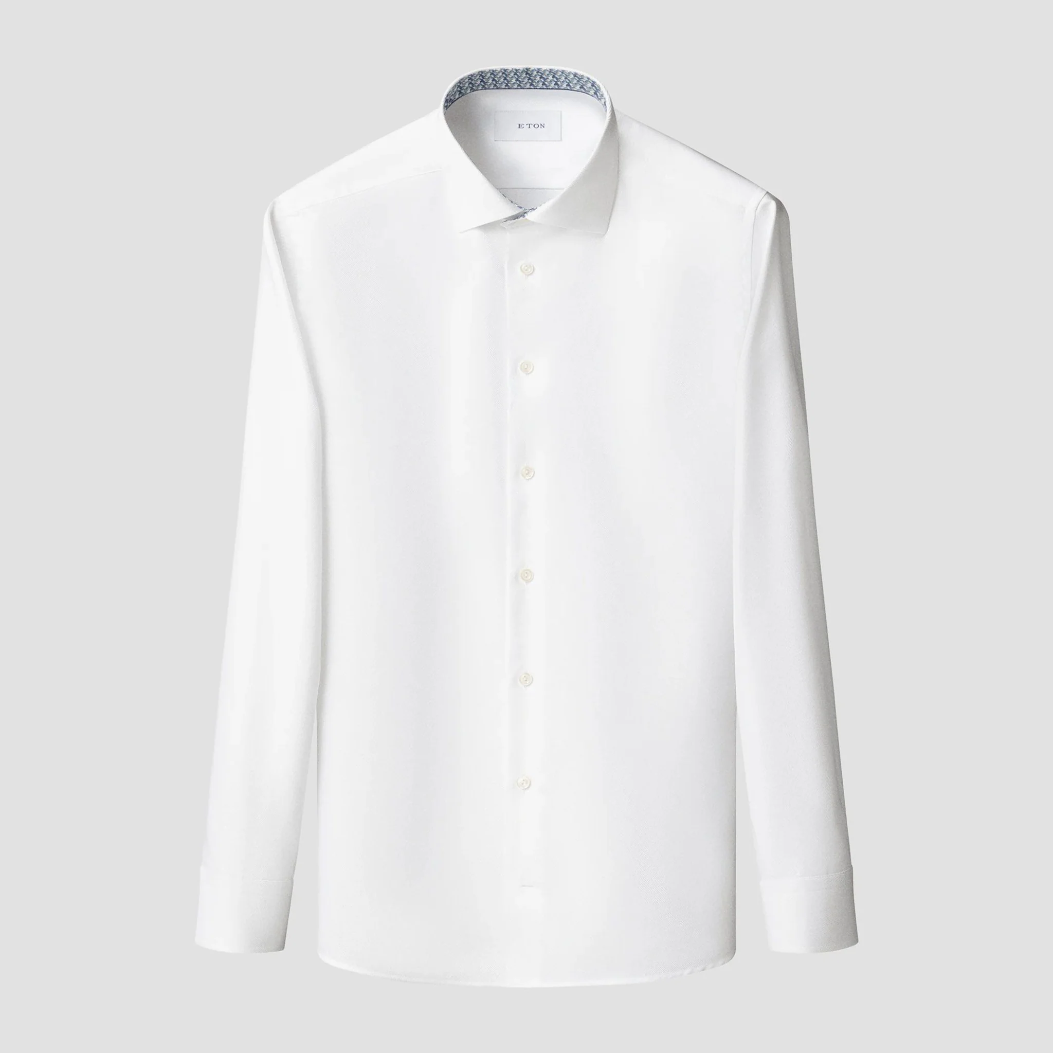 White Textured Twill Contemporary Fit Shirt w/ Geometric Effect Contrast - ETON - Image 4