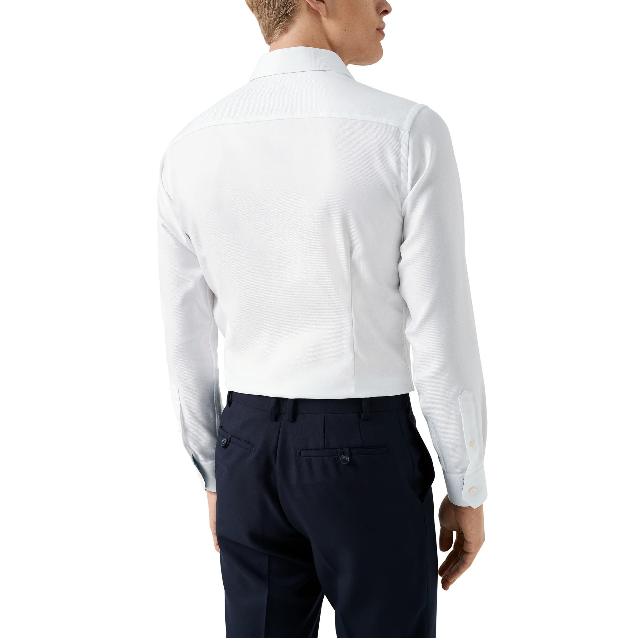 White Textured Twill Contemporary Fit Shirt w/ Geometric Effect Contrast - ETON - Image 6