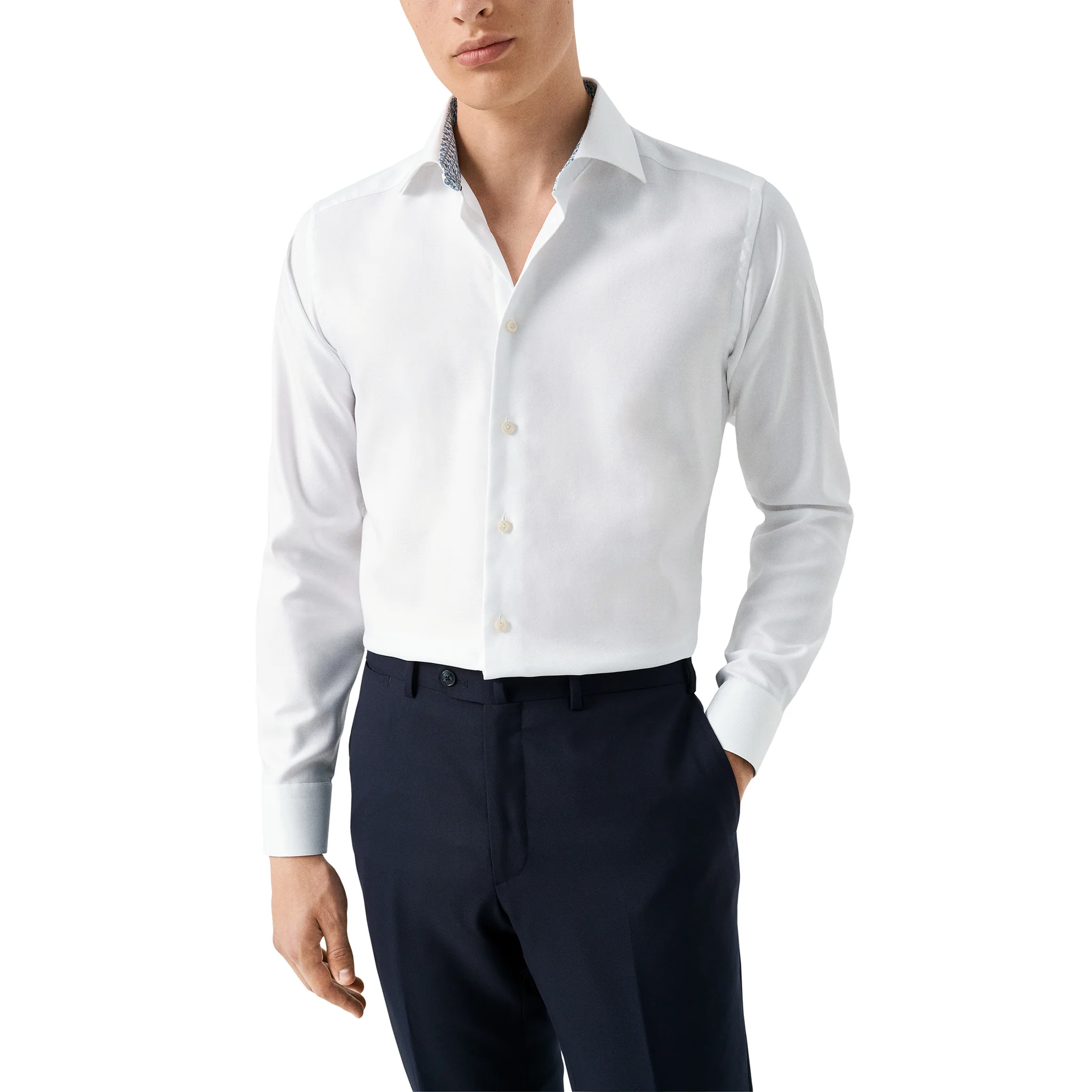White Textured Twill Contemporary Fit Shirt w/ Geometric Effect Contrast - ETON - Image 8