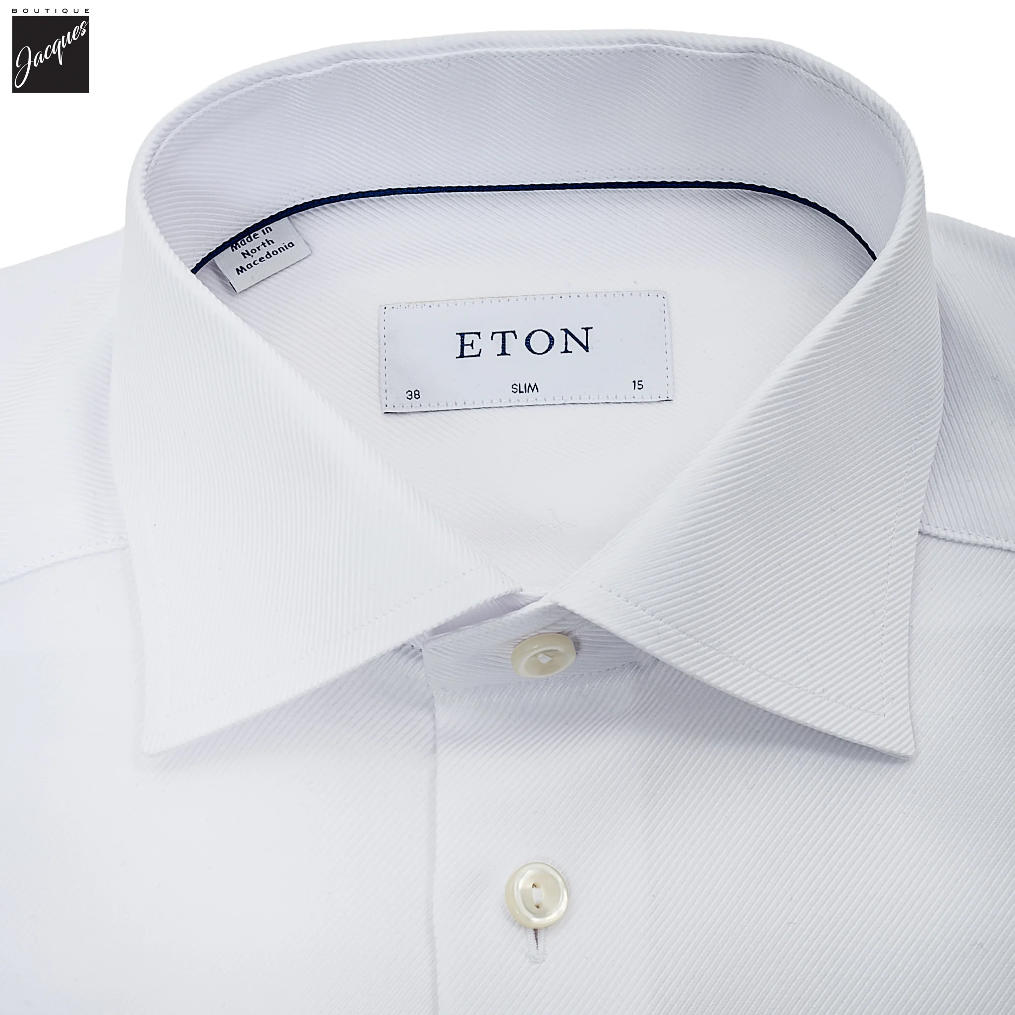 White Textured Twill Slim Fit Shirt - ETON - Image 2