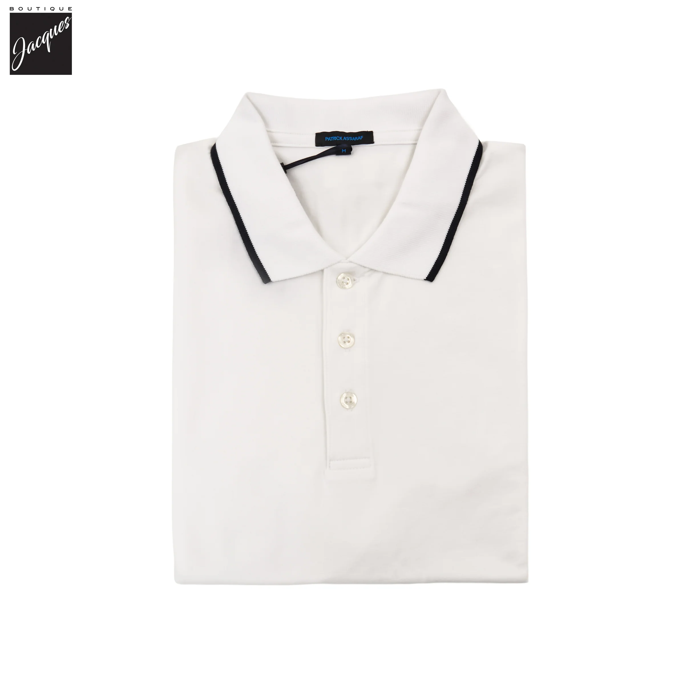 White Tipped Iconic Pima Cotton Stretch Button Polo Shirt - Patrick Assaraf - Image 2