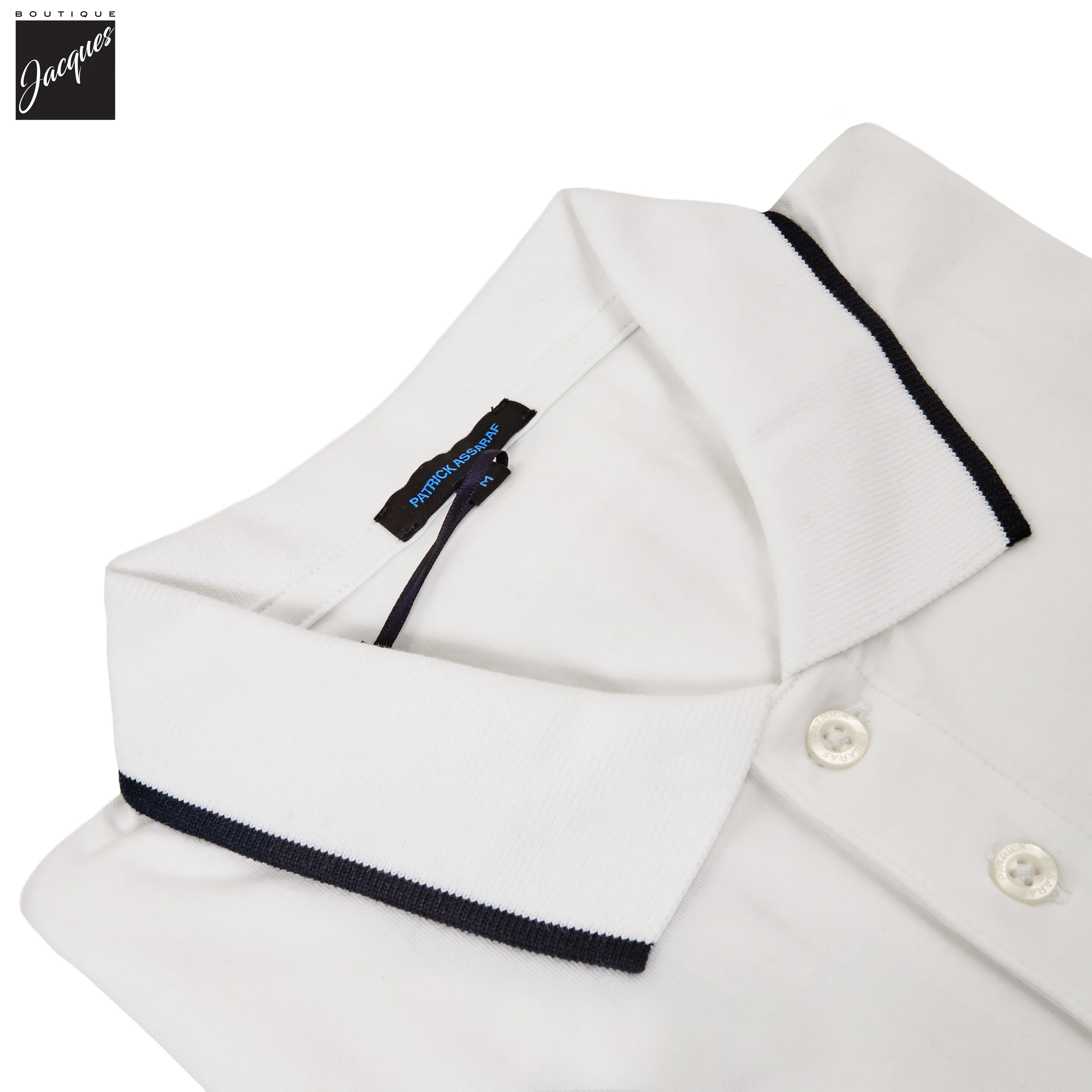White Tipped Iconic Pima Cotton Stretch Button Polo Shirt - Patrick Assaraf - Image 3