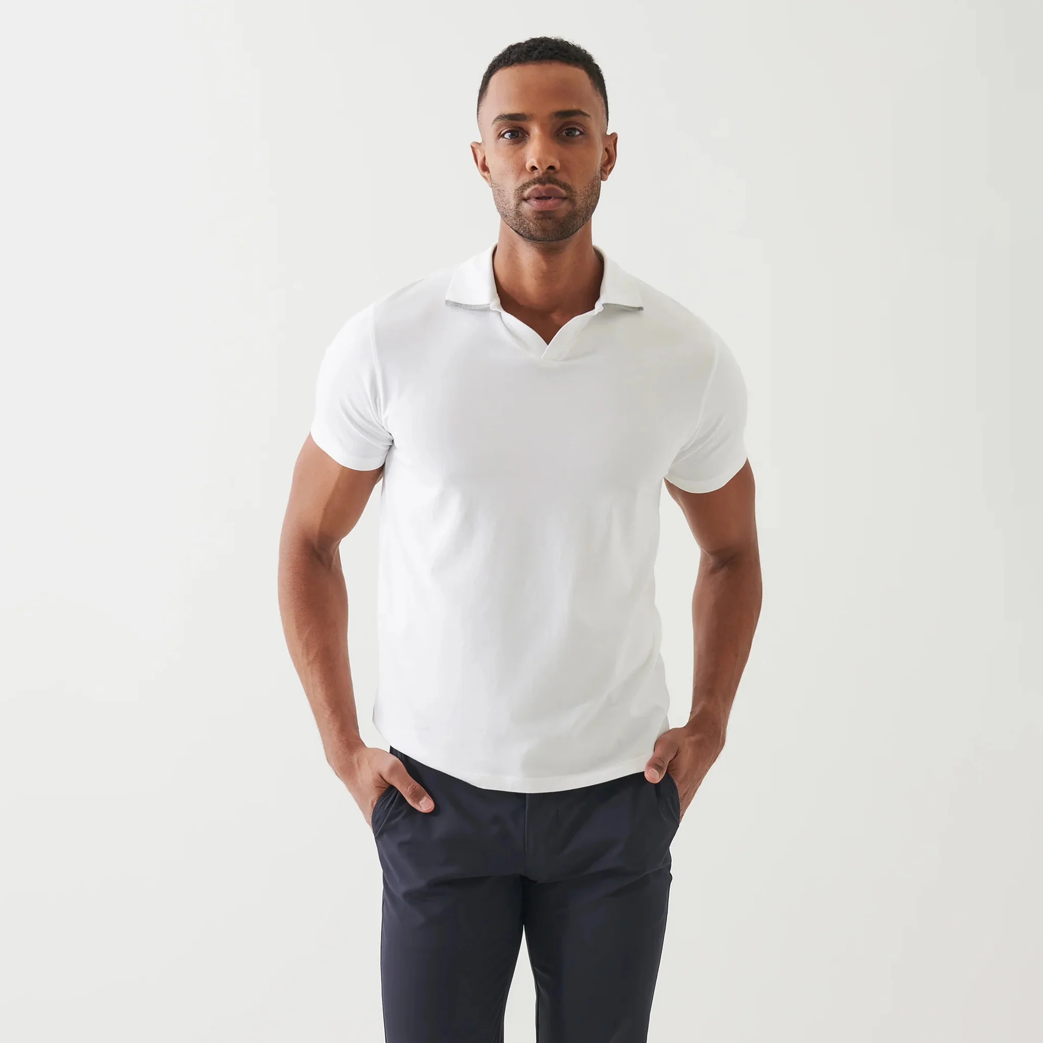White Tipped Iconic Pima Cotton Stretch Open Polo Shirt - Patrick Assaraf - Image 3