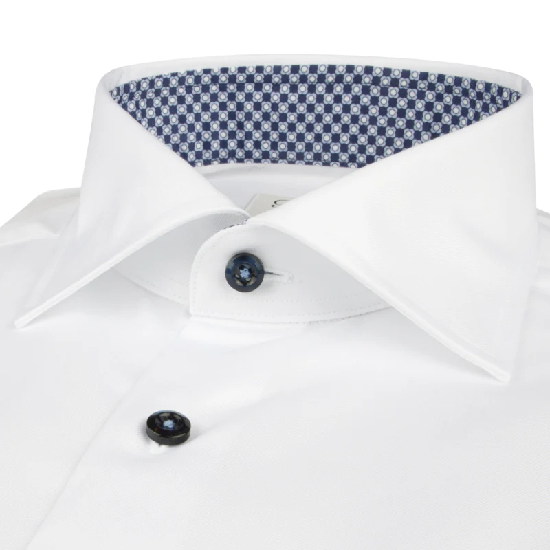 White Twill Contrast Geometric Trim Fitted Body Dress Shirt - Image 2
