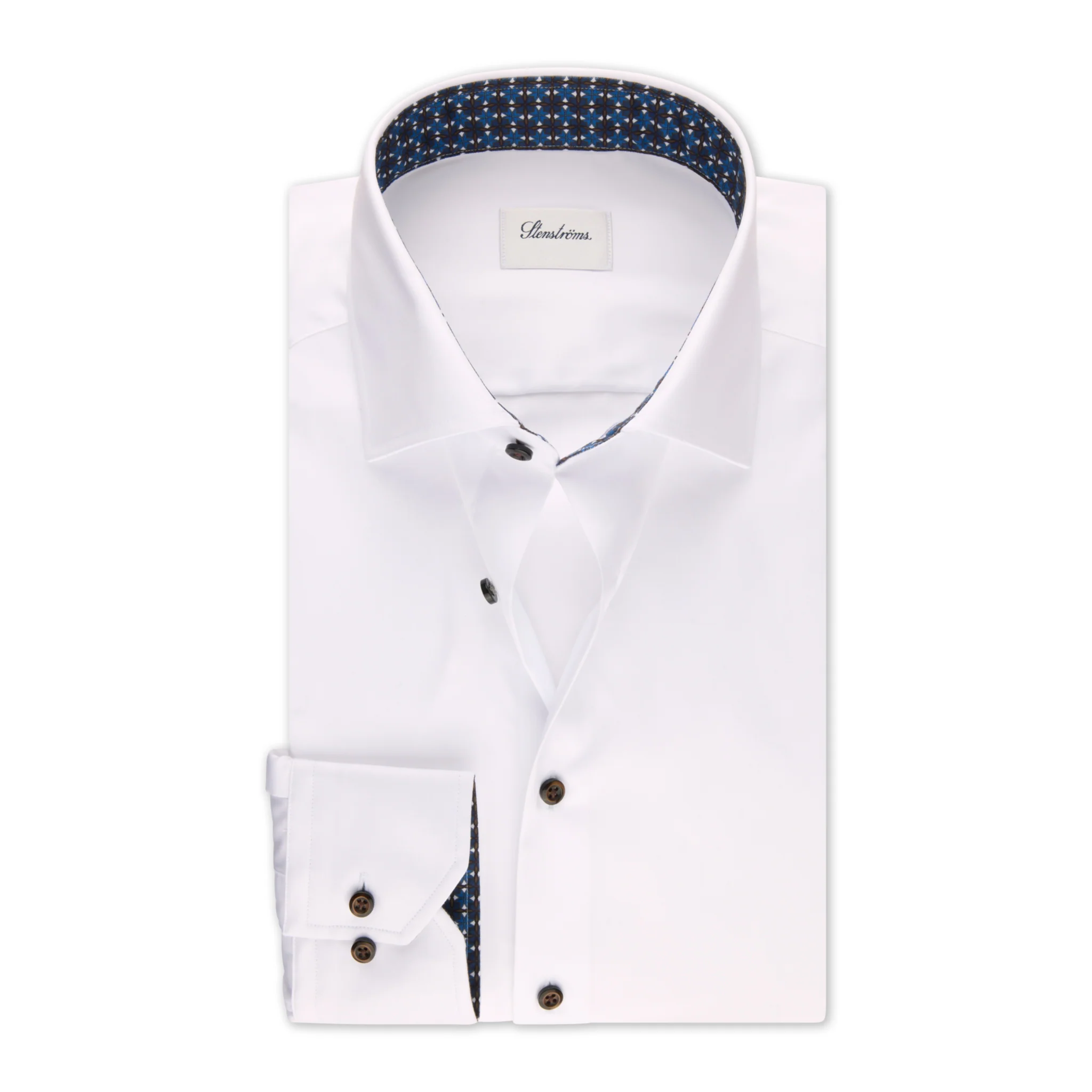 White Twill Fitted Body Shirt w/ Contrast - Stenströms