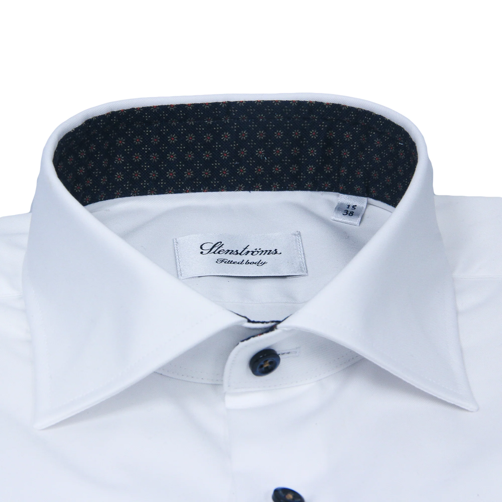 White Twill Fitted Body Shirt w/ Navy Floral Contrast - Stenströms - Image 2