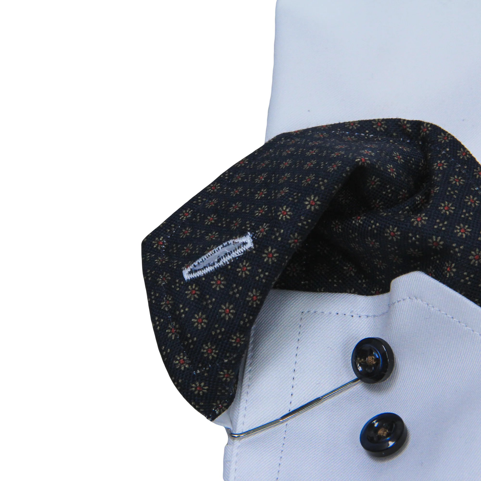 White Twill Fitted Body Shirt w/ Navy Floral Contrast - Stenströms - Image 3