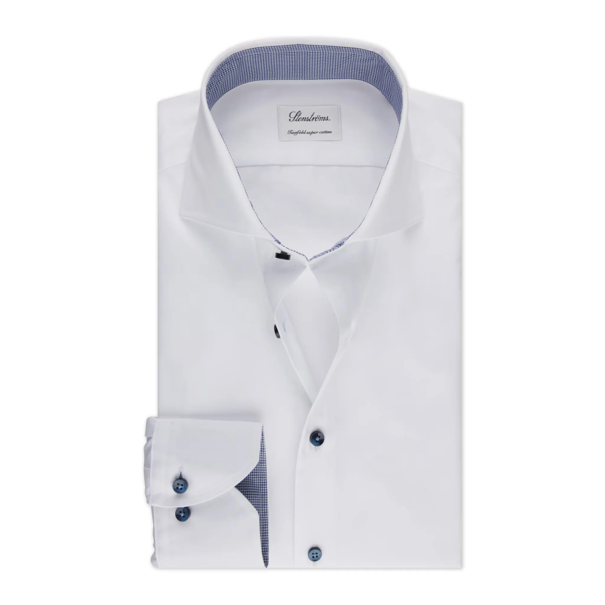 White Twill Fitted Body Shirt with Blue Contrast Details - Stenströms