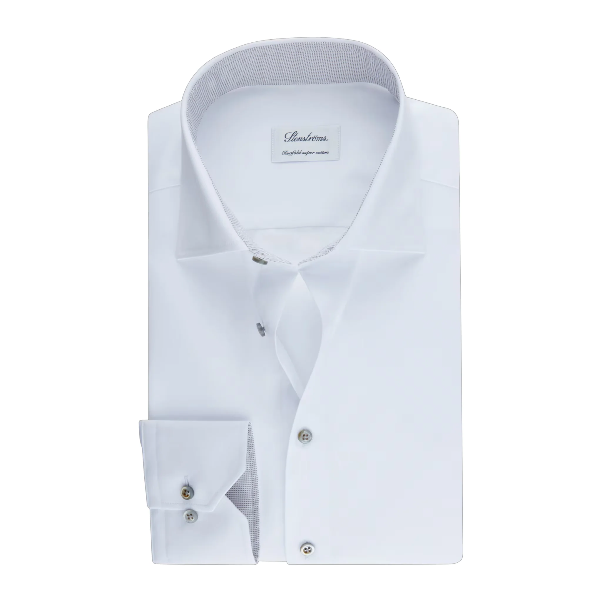 White Twill Fitted Body Shirt with Gray Contrast Details - Stenströms