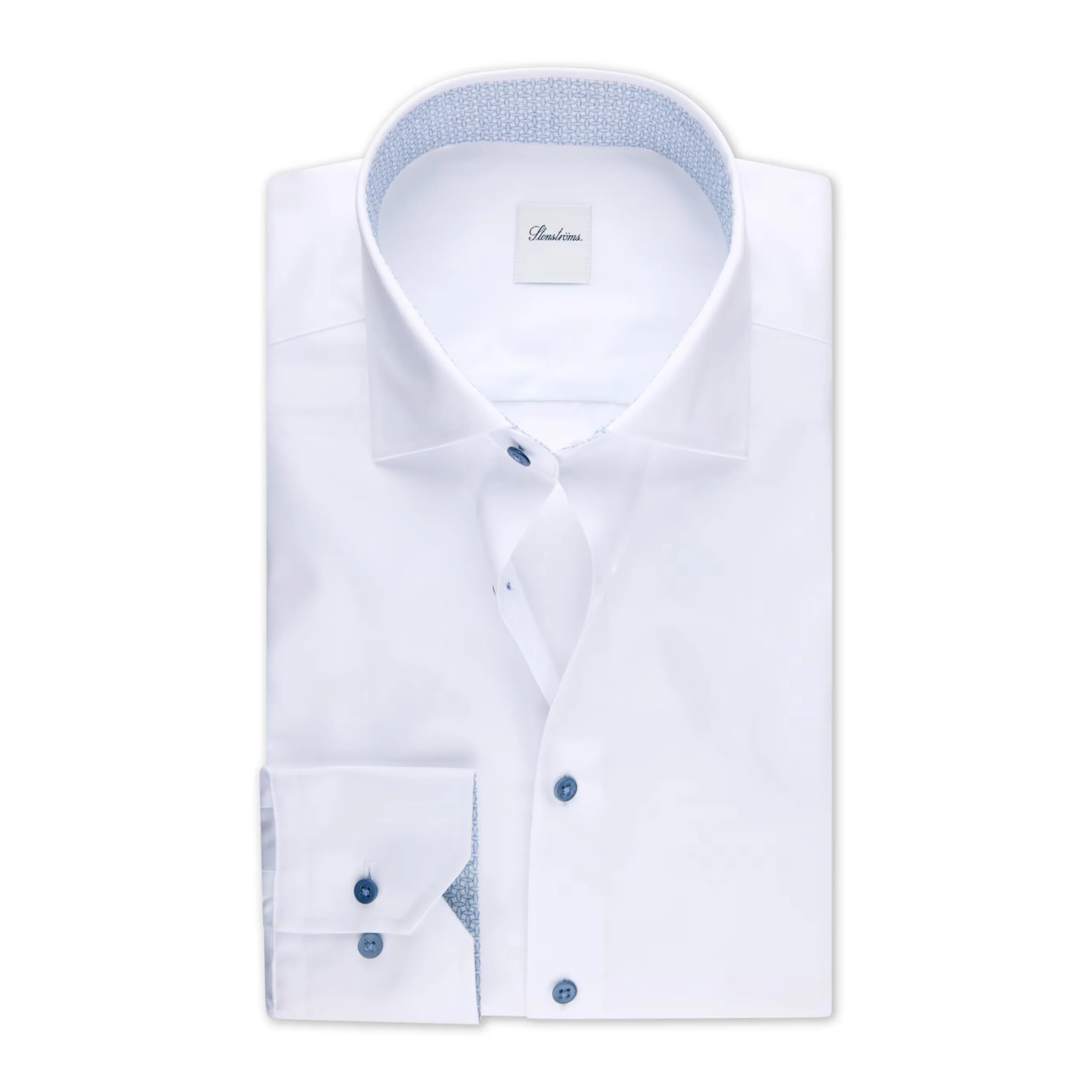 White Twill Regular Fit Dress Shirt with Light Blue Contrast Details - Stenströms