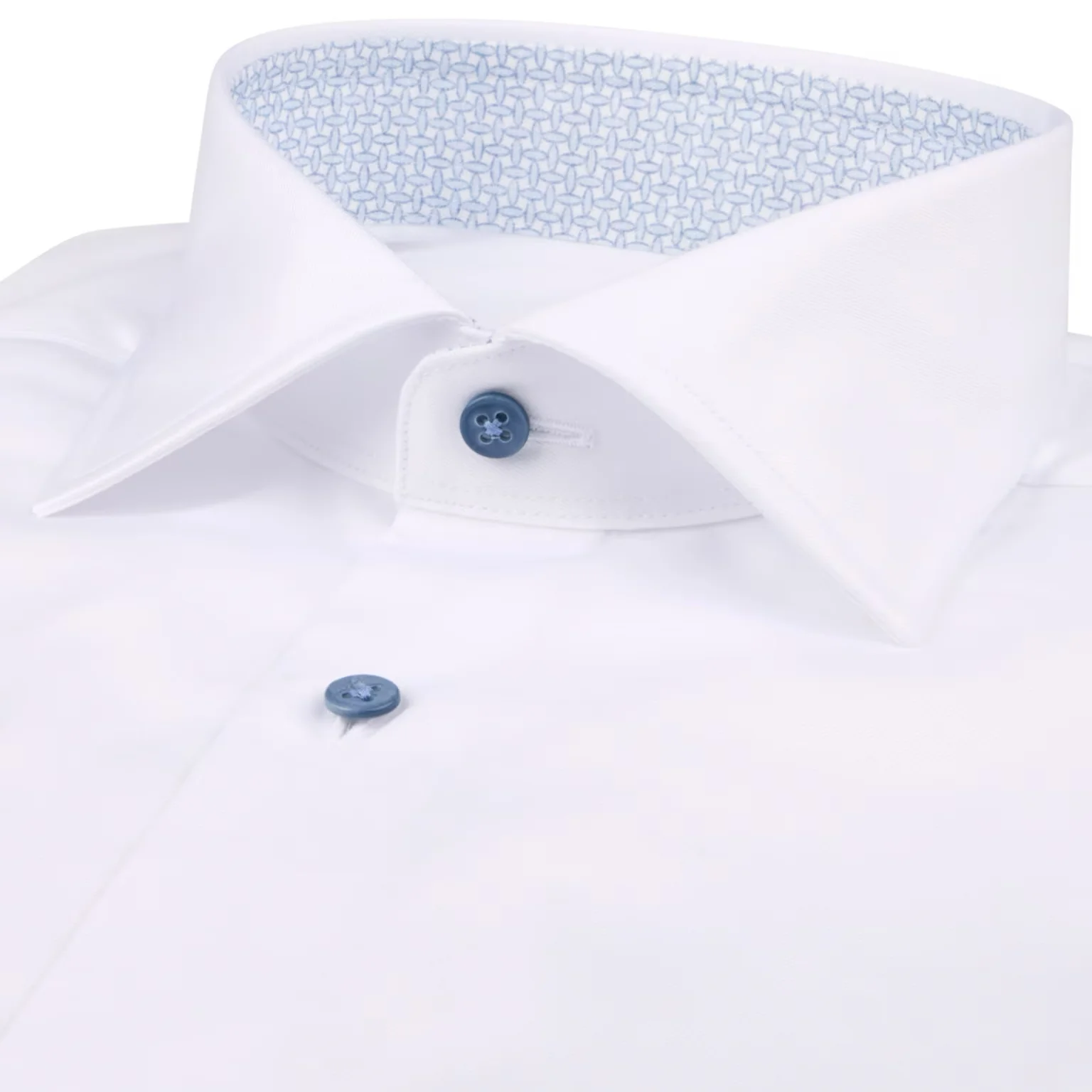 White Twill Regular Fit Dress Shirt with Light Blue Contrast Details - Stenströms - Image 2