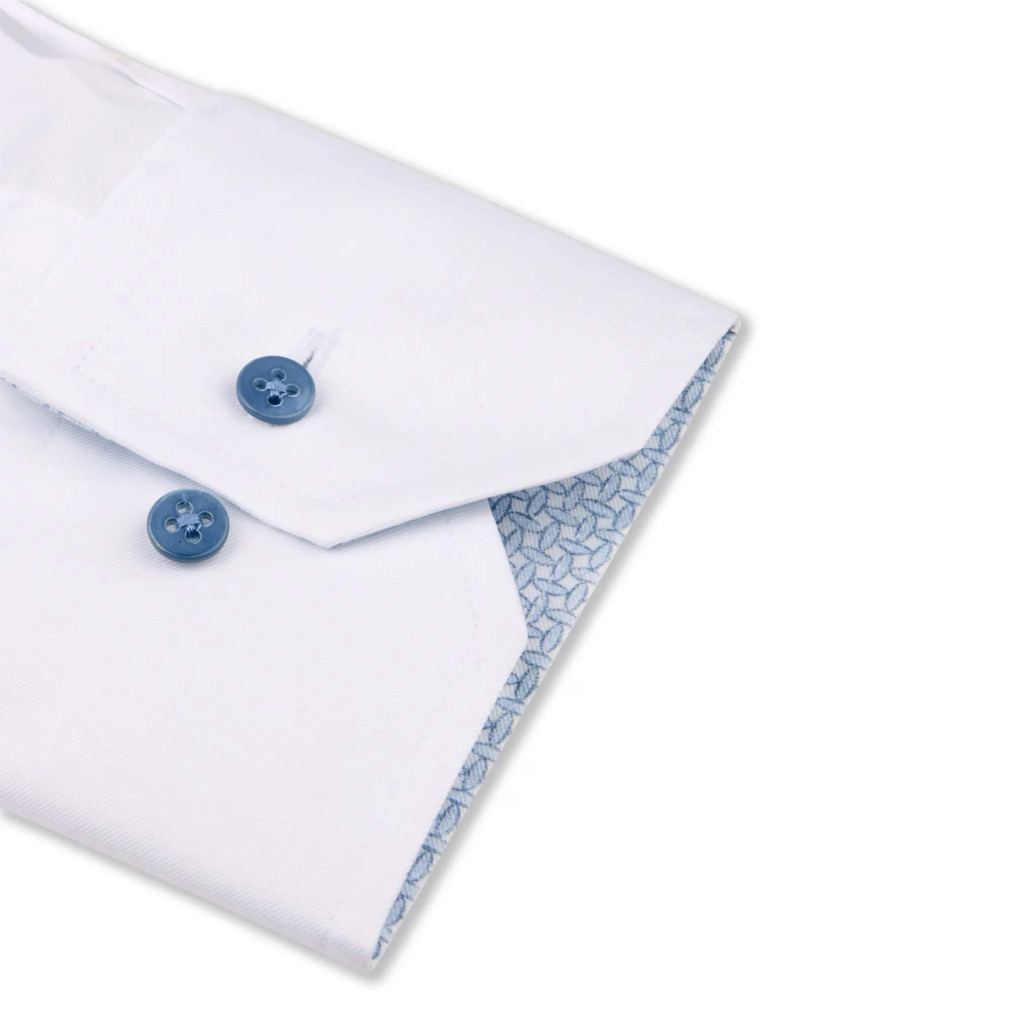 White Twill Regular Fit Dress Shirt with Light Blue Contrast Details - Stenströms - Image 3