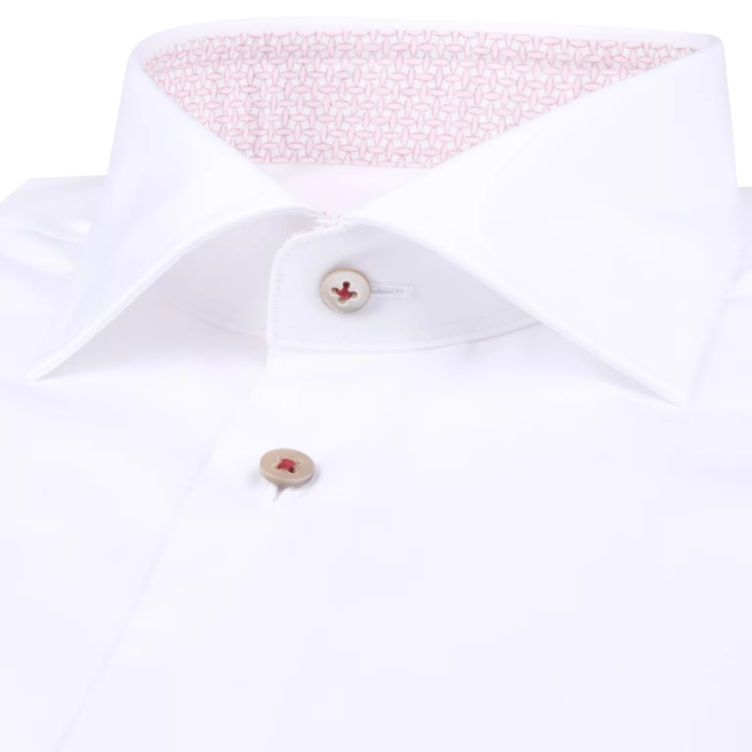 White Twill Regular Fit Dress Shirt with Pink Contrast Details - Stenströms - Image 2