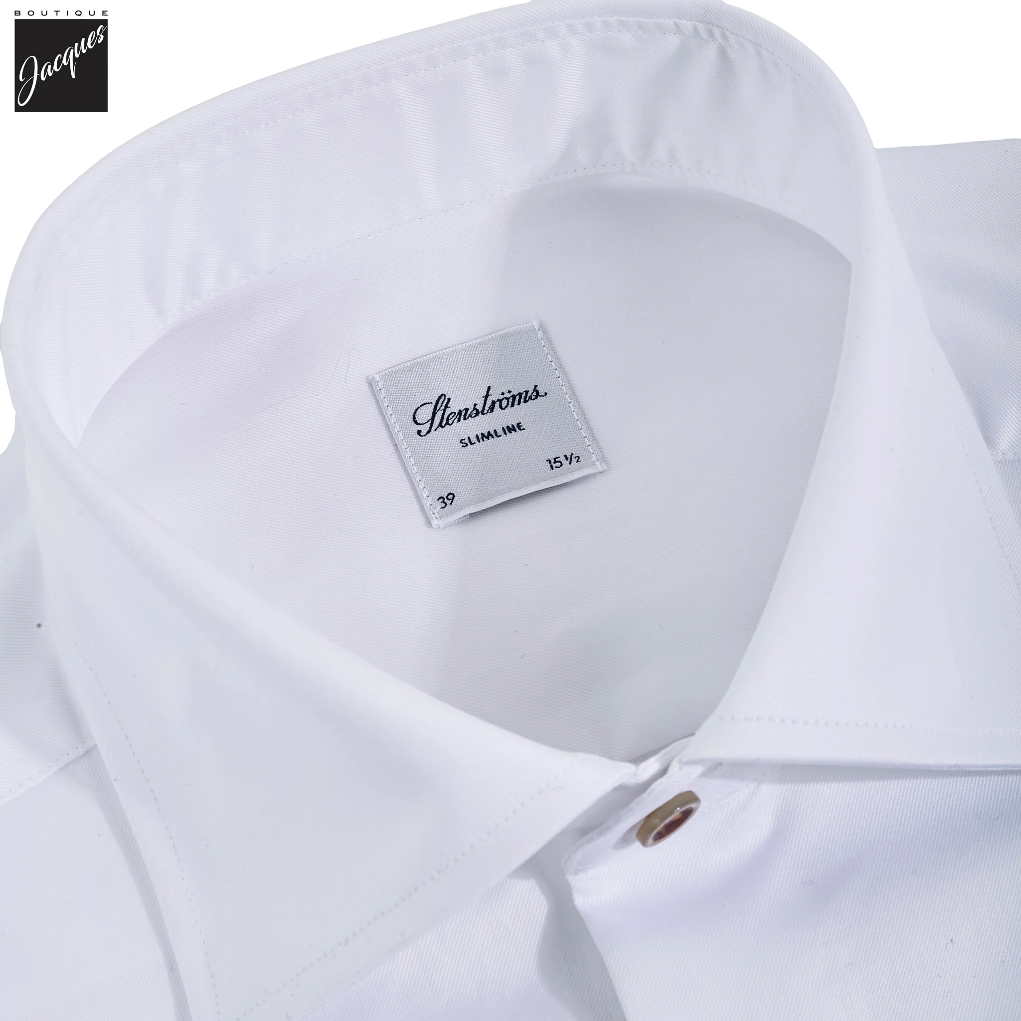 White Twill Slimline Dress Shirt with Burgundy Buttons - Stenströms - Image 2