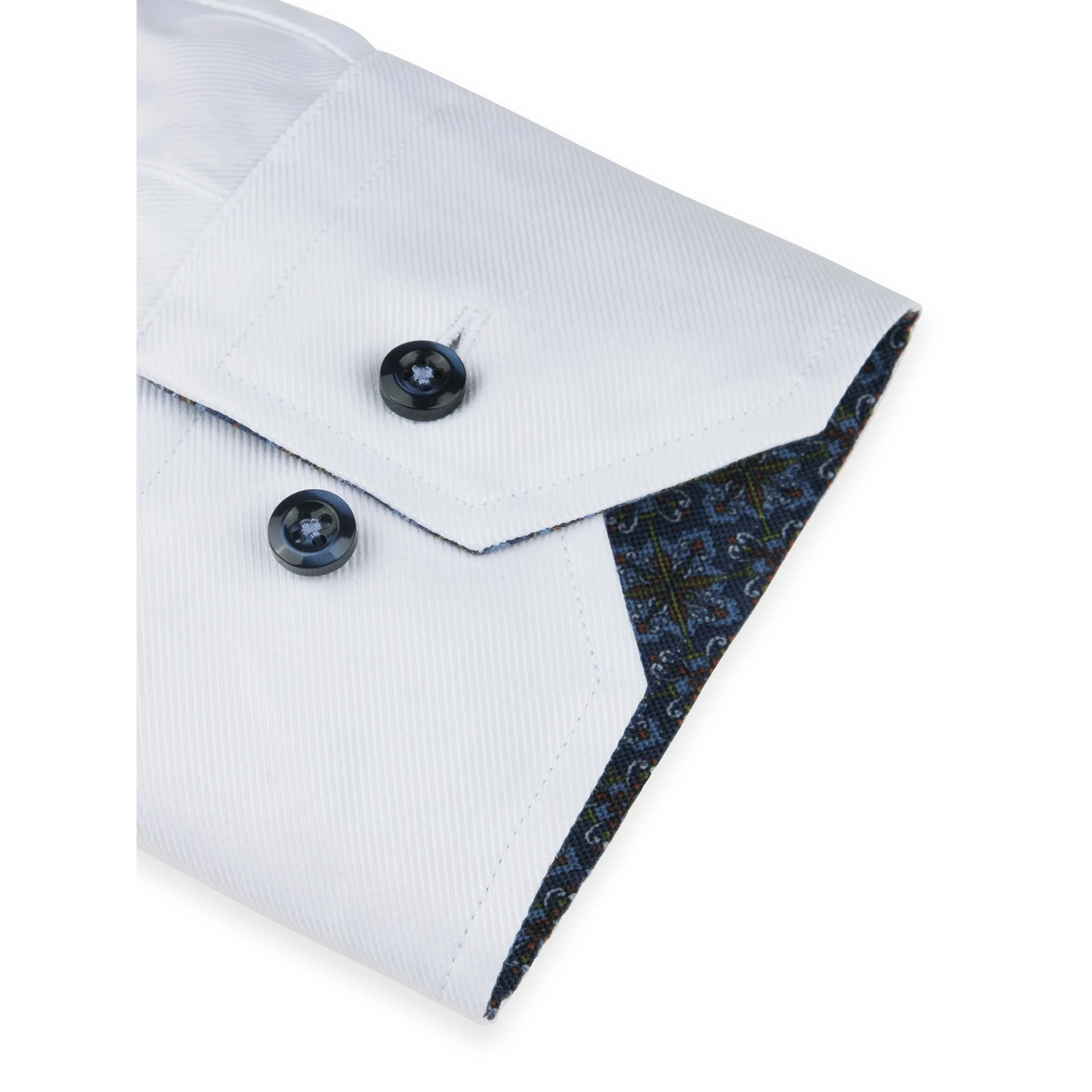 White w/ Blue Contrast Textured Twill Fitted Body Shirt - Stenströms - Image 3