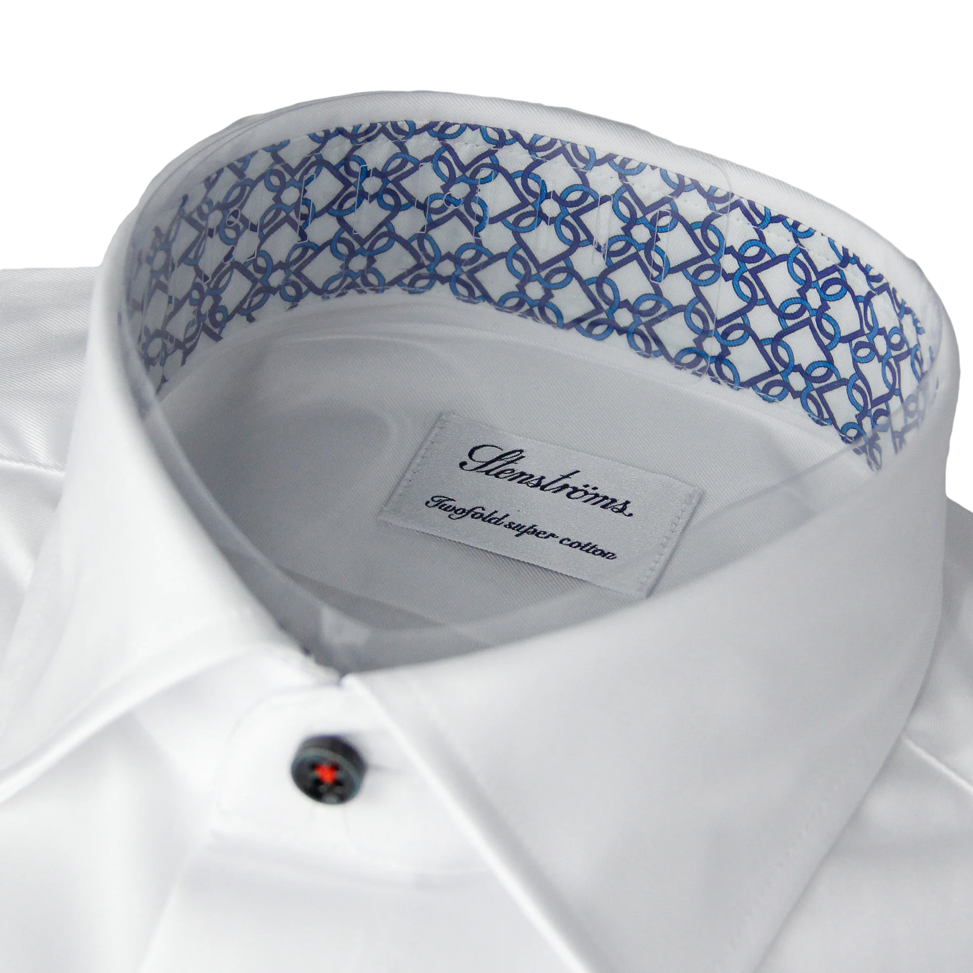 White w/ Contrast Details & Heart Motif Trim Fitted Body Shirt - Stenströms - Image 3