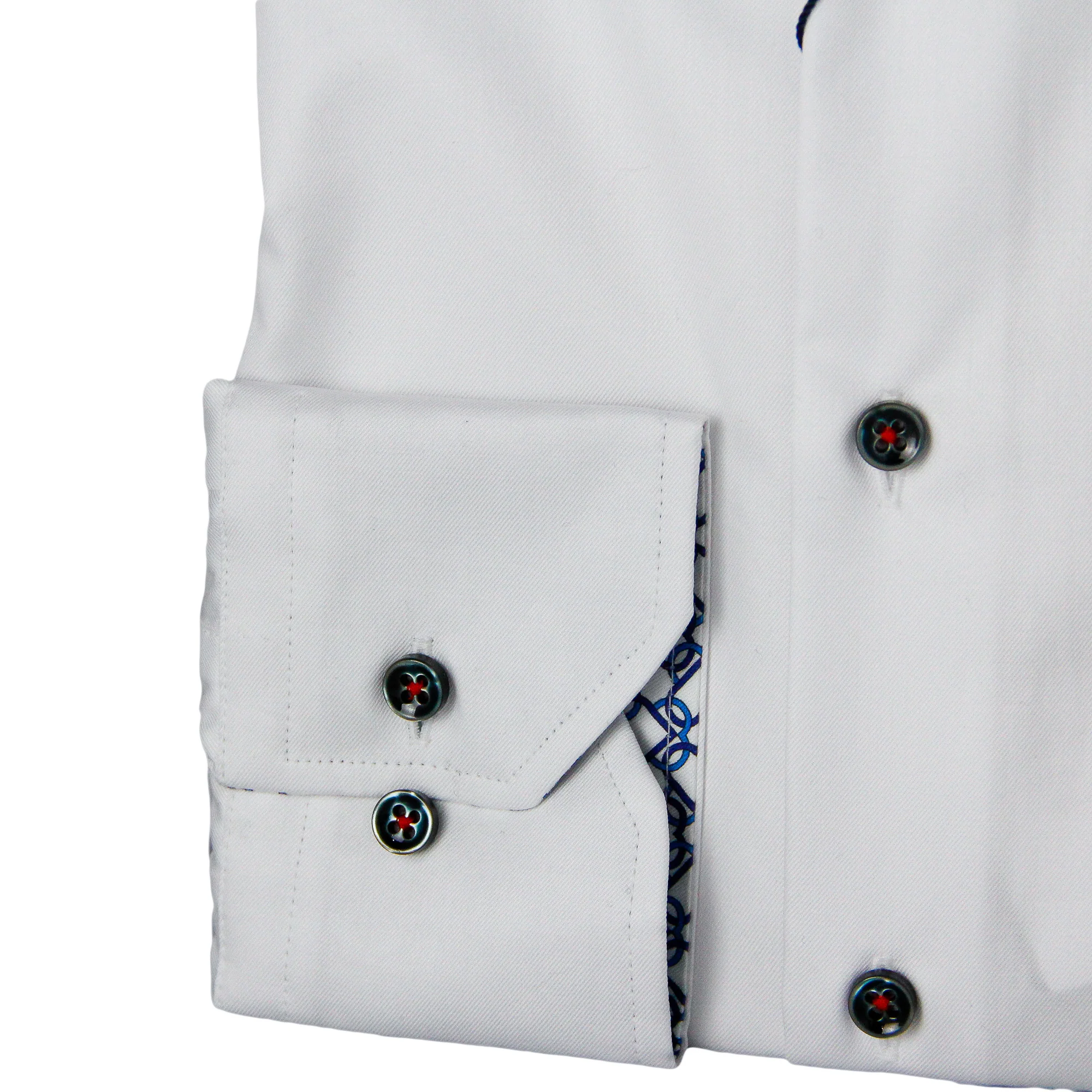 White w/ Contrast Details & Heart Motif Trim Fitted Body Shirt - Stenströms - Image 5