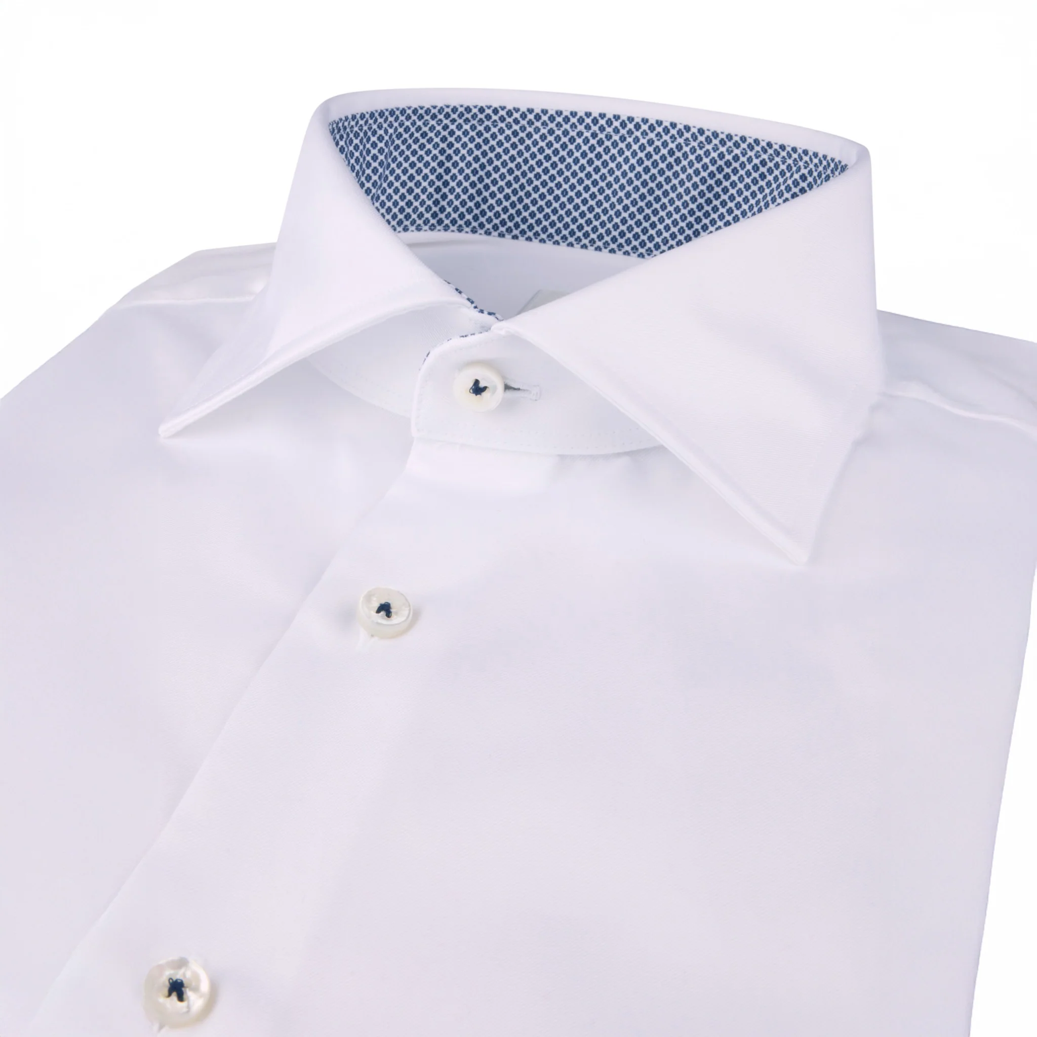 White w/ Contrast Trim Cotton Twill Regular Fit Dress Shirt - Stenströms - Image 2