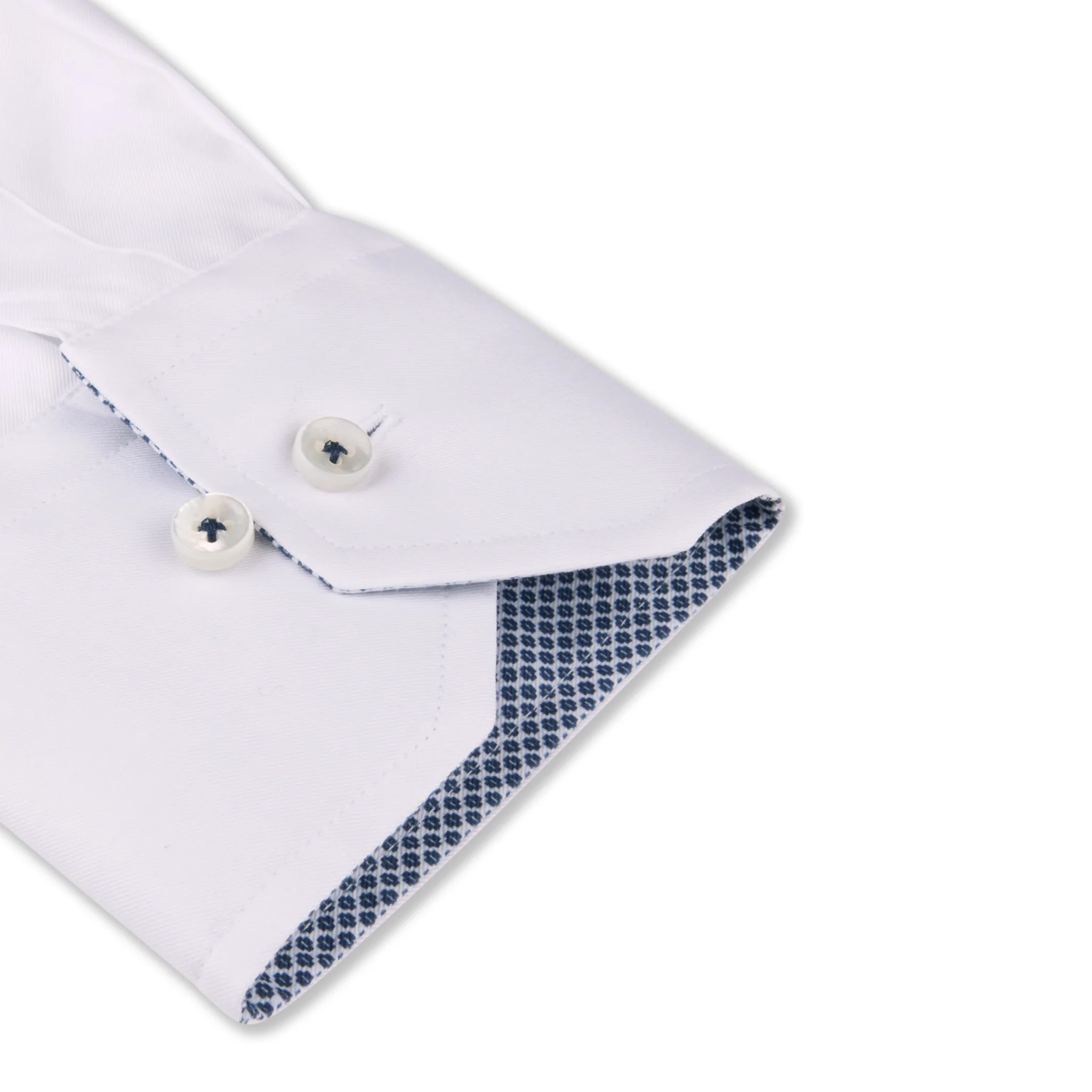 White w/ Contrast Trim Cotton Twill Regular Fit Dress Shirt - Stenströms - Image 3