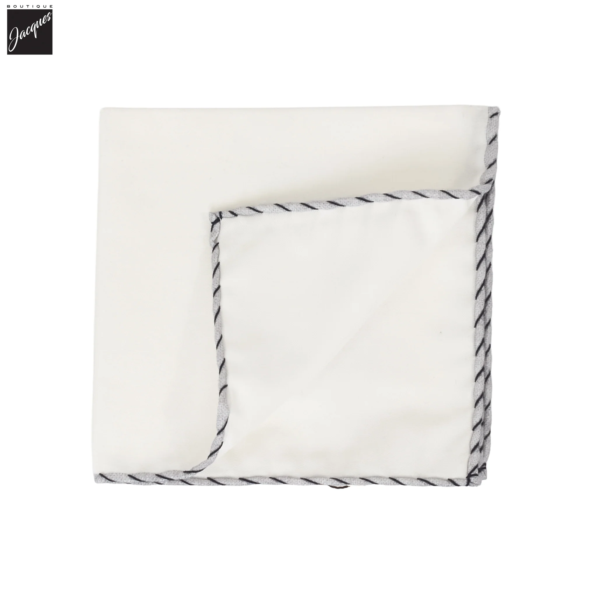 White w/ Gray & Black Trim Cotton Hankie - Paolo Albizzati