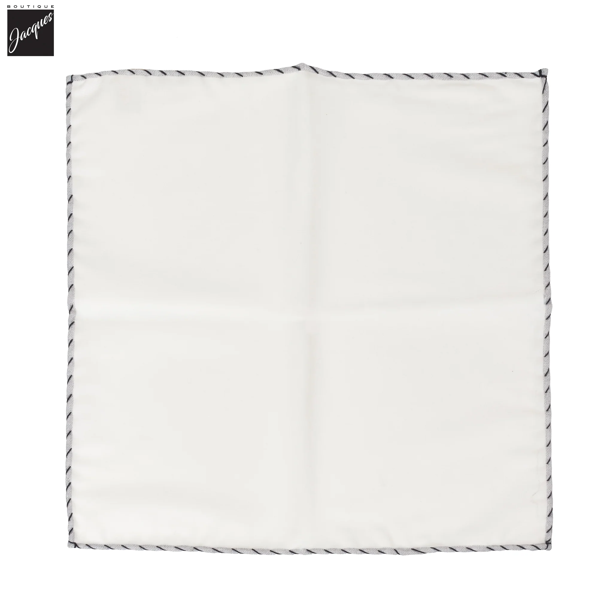 White w/ Gray & Black Trim Cotton Hankie - Paolo Albizzati - Image 2