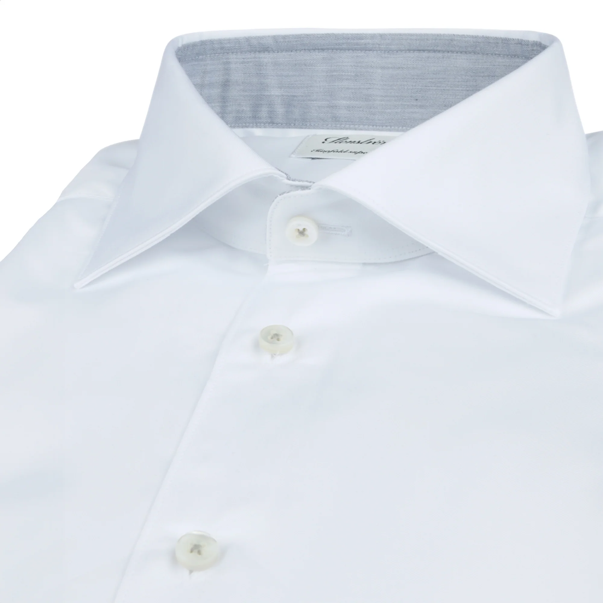 White w/ Gray Contrast Twofold Cotton Slimline Shirt - Stenströms - Image 2