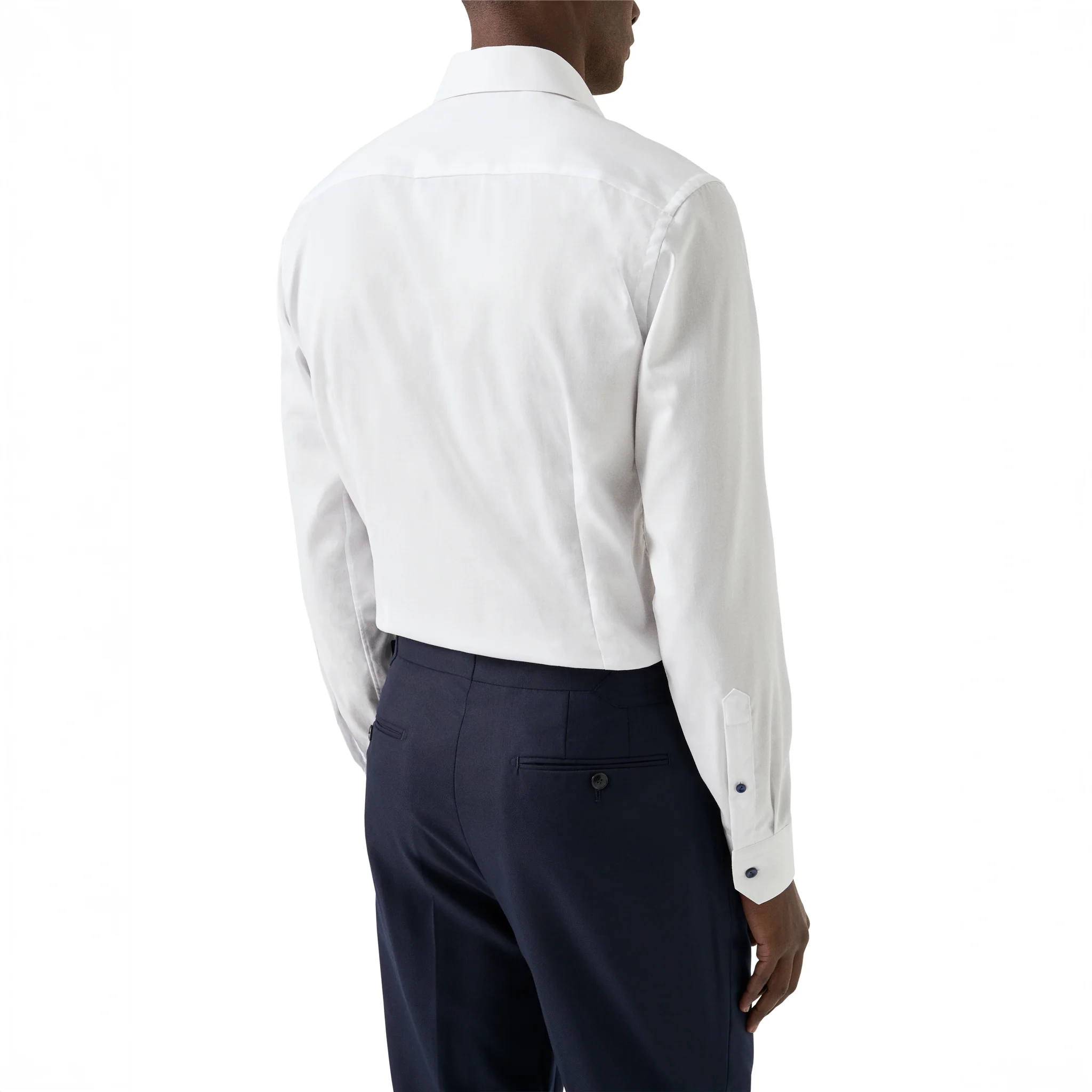 White w/ Navy Buttons Signature Twill Slim Fit Dress Shirt - ETON - Image 2