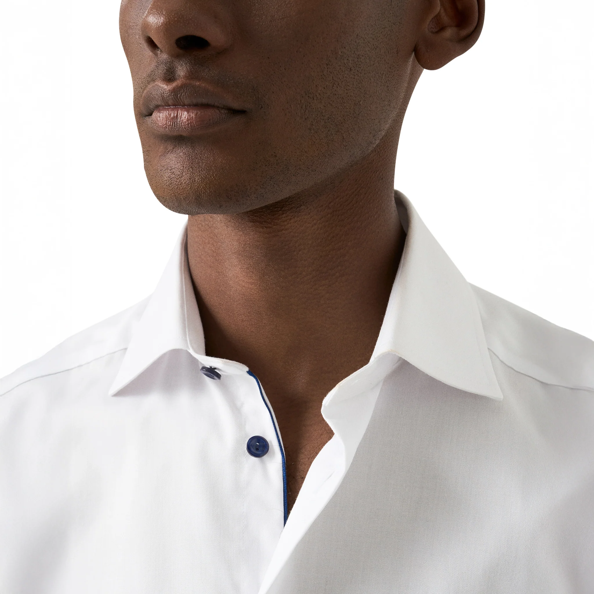 White w/ Navy Buttons Signature Twill Slim Fit Dress Shirt - ETON - Image 3