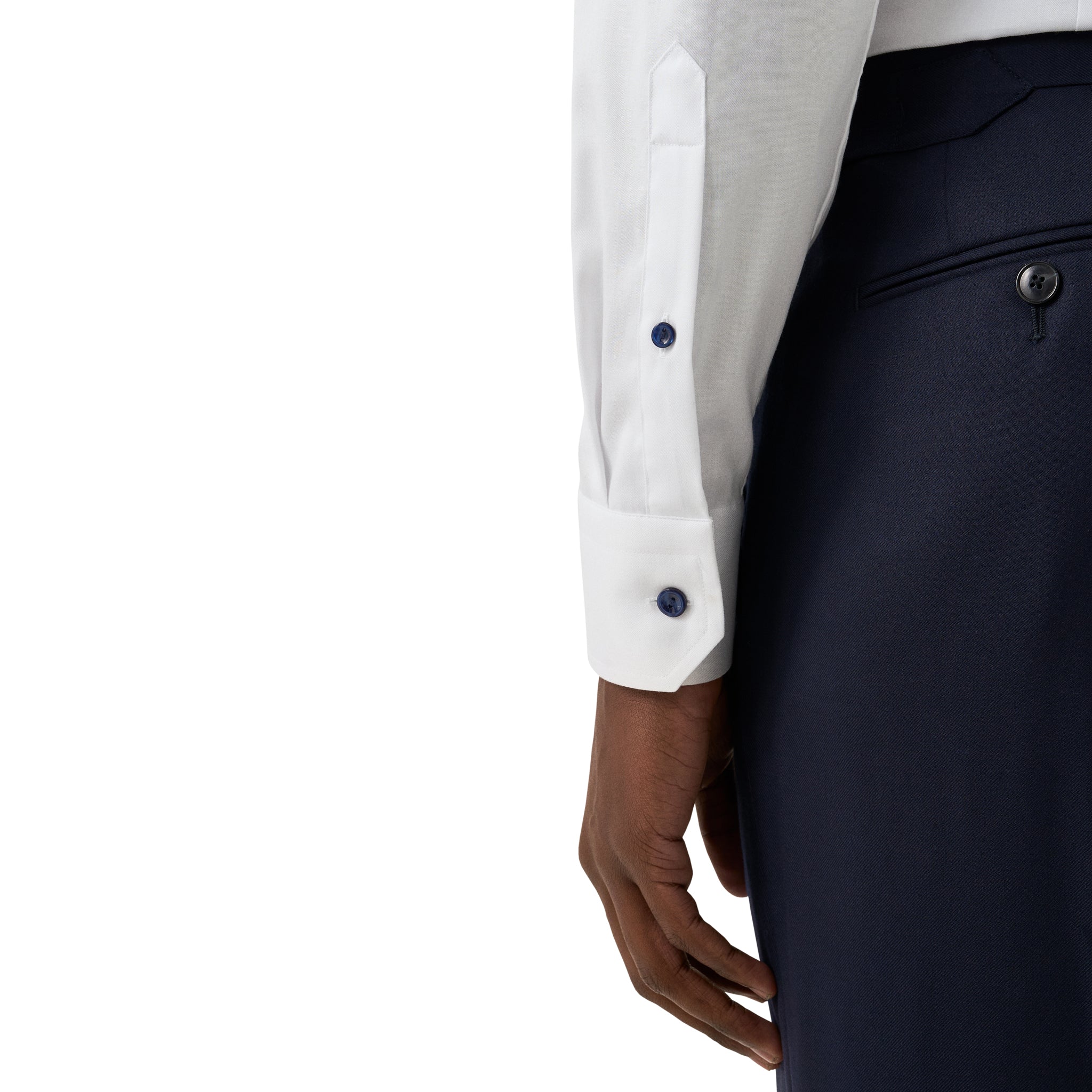White w/ Navy Buttons Signature Twill Slim Fit Dress Shirt - ETON - Image 4