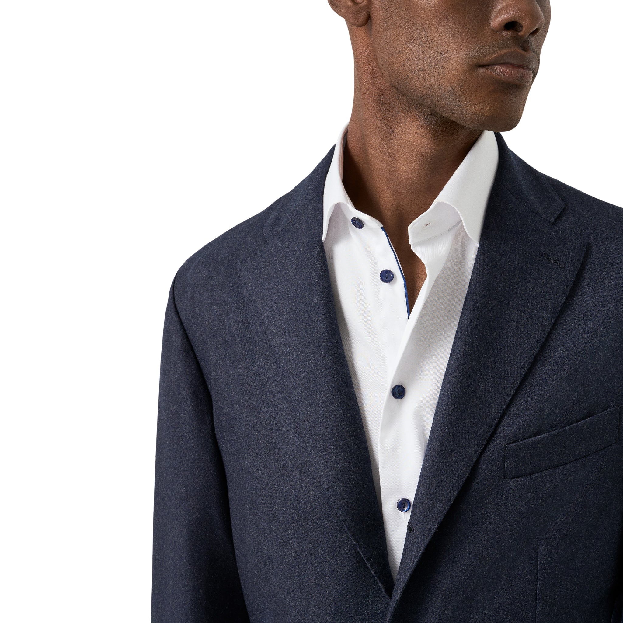 White w/ Navy Buttons Signature Twill Slim Fit Dress Shirt - ETON - Image 5