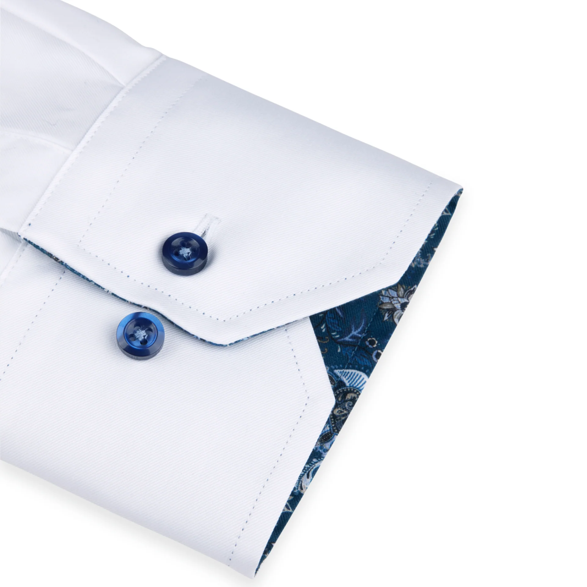 White w/ Navy Contrast Twill Fitted Body Shirt - Stenströms - Image 3