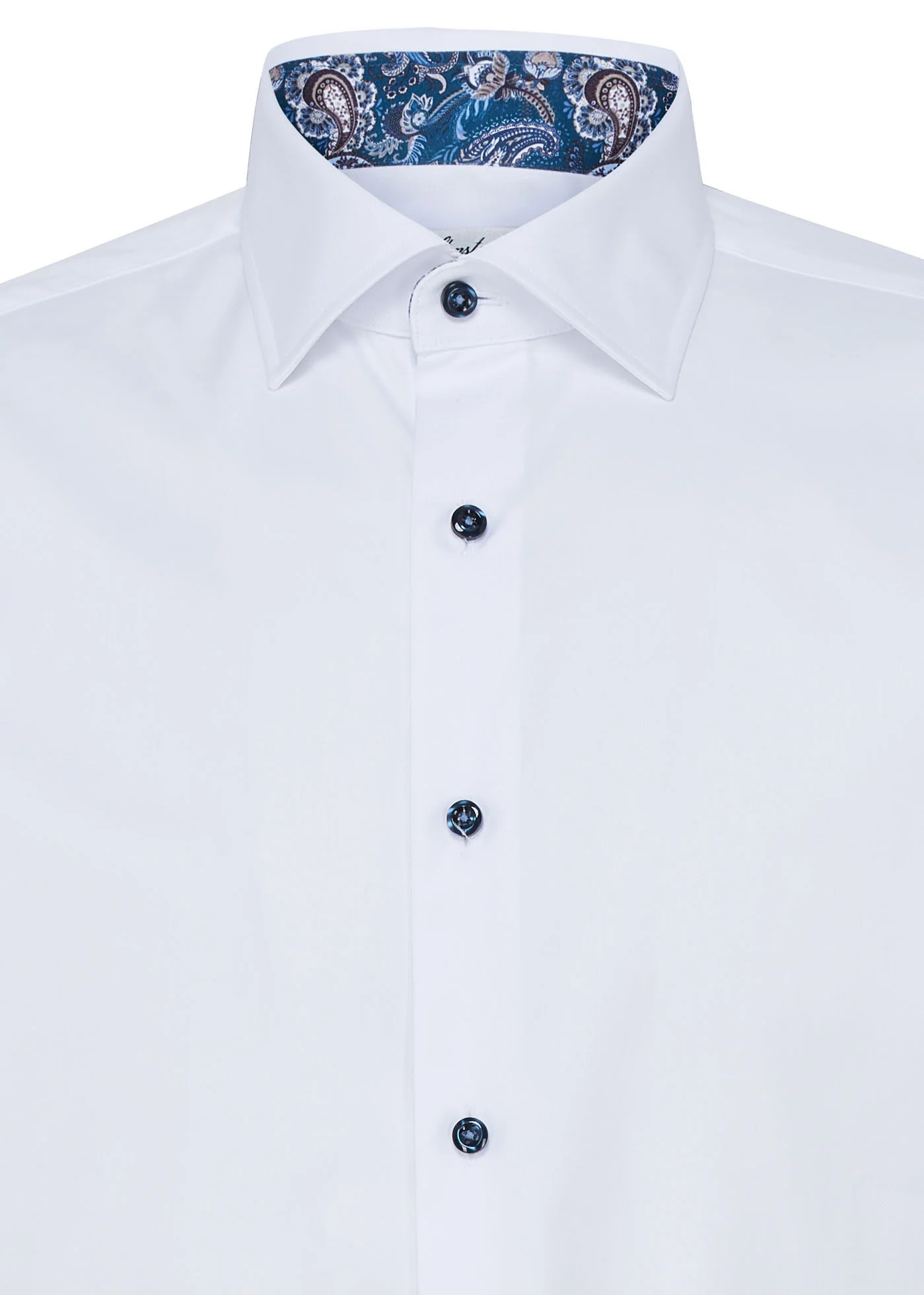 White w/ Navy Contrast Twill Fitted Body Shirt - Stenströms - Image 4