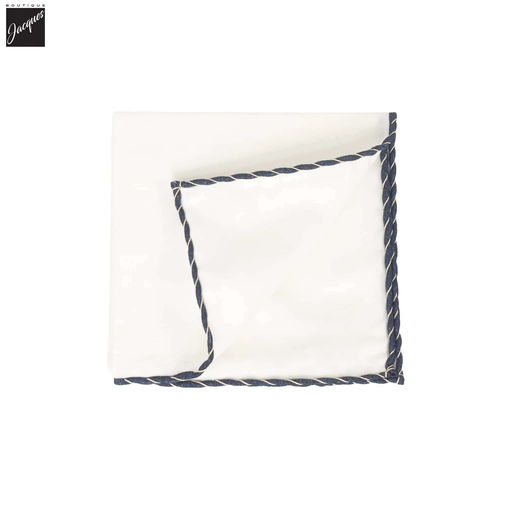 White Solid w/ Blue Trim Cotton Hankie - Paolo Albizzati