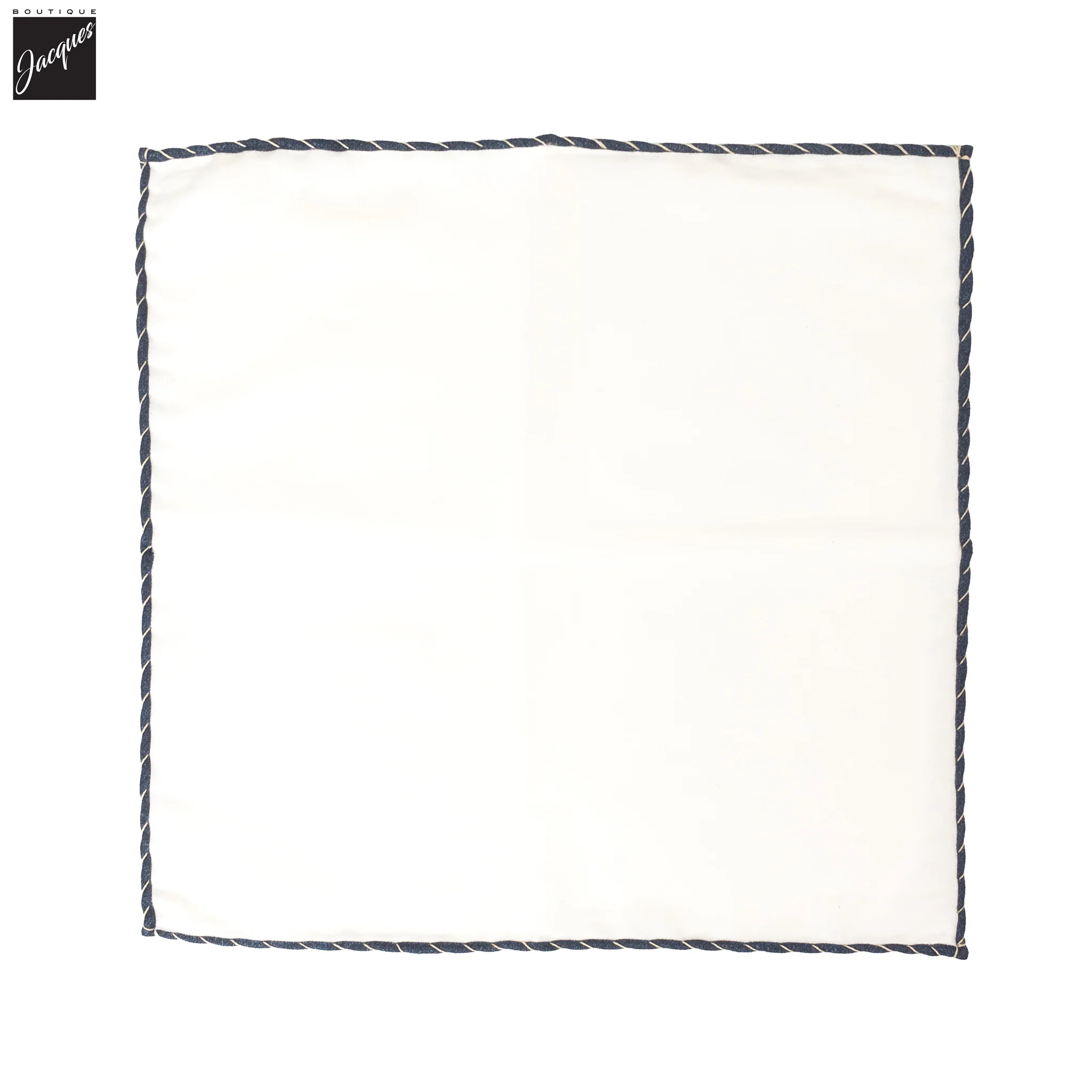 White Solid w/ Blue Trim Cotton Hankie - Paolo Albizzati - Image 2