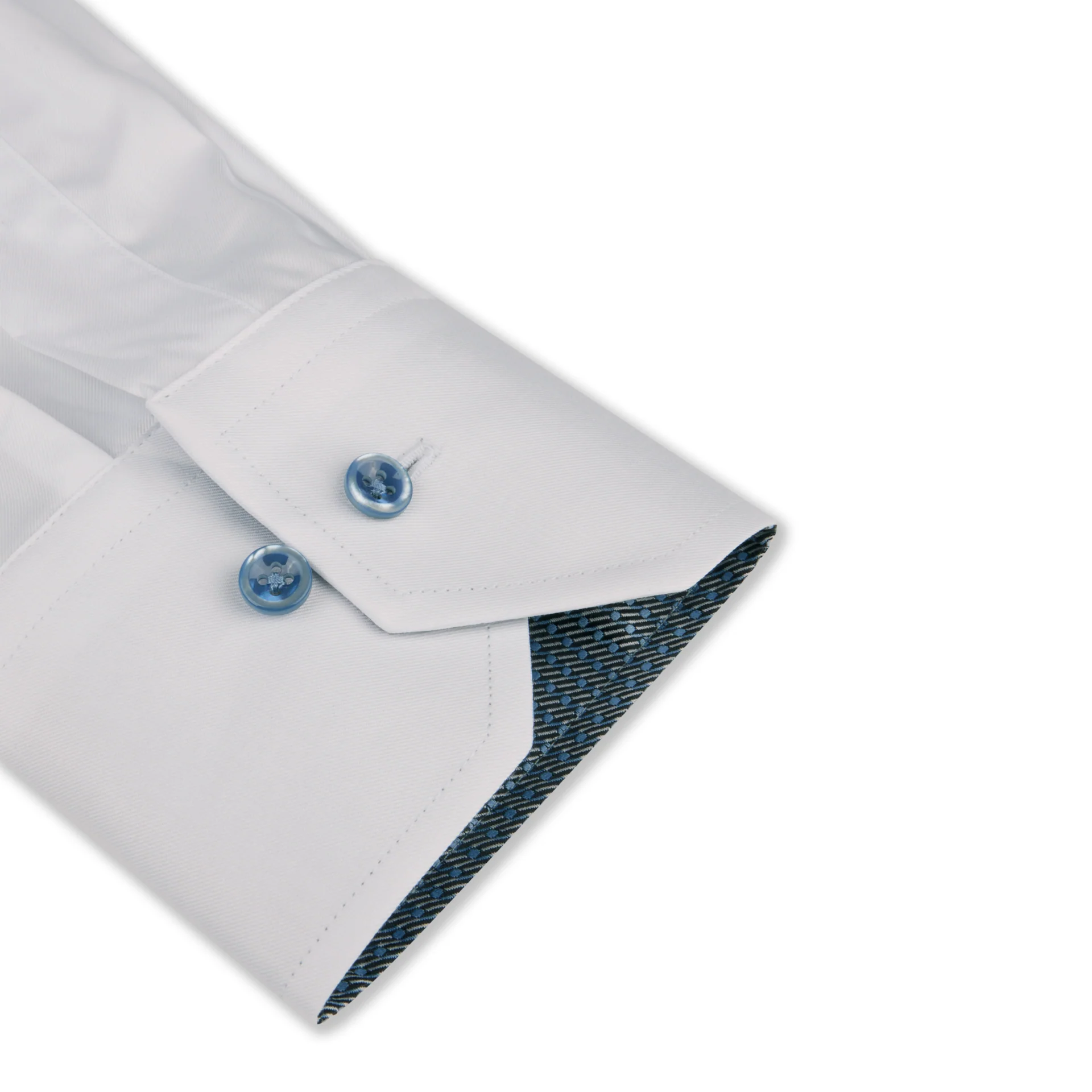 White with Blue Contrast Slimline Cotton Twill Shirt - Stenströms - Image 2