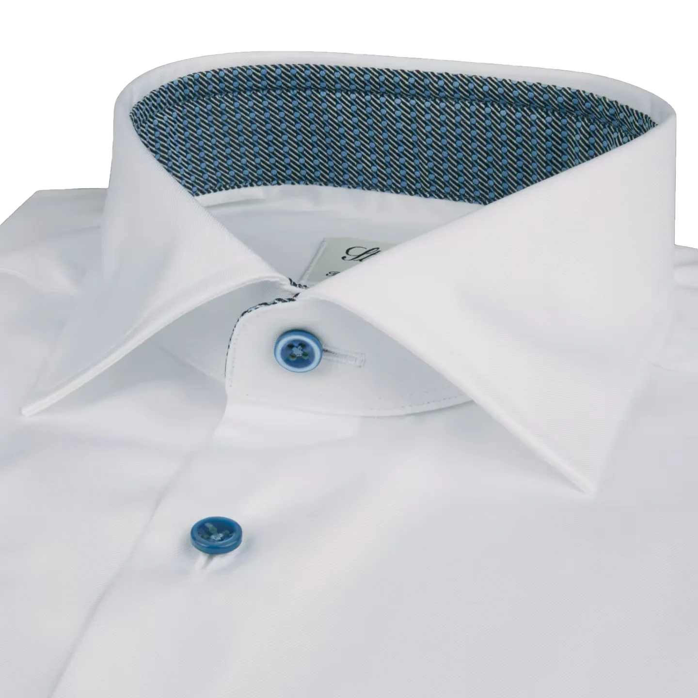 White with Blue Contrast Slimline Cotton Twill Shirt - Stenströms - Image 3