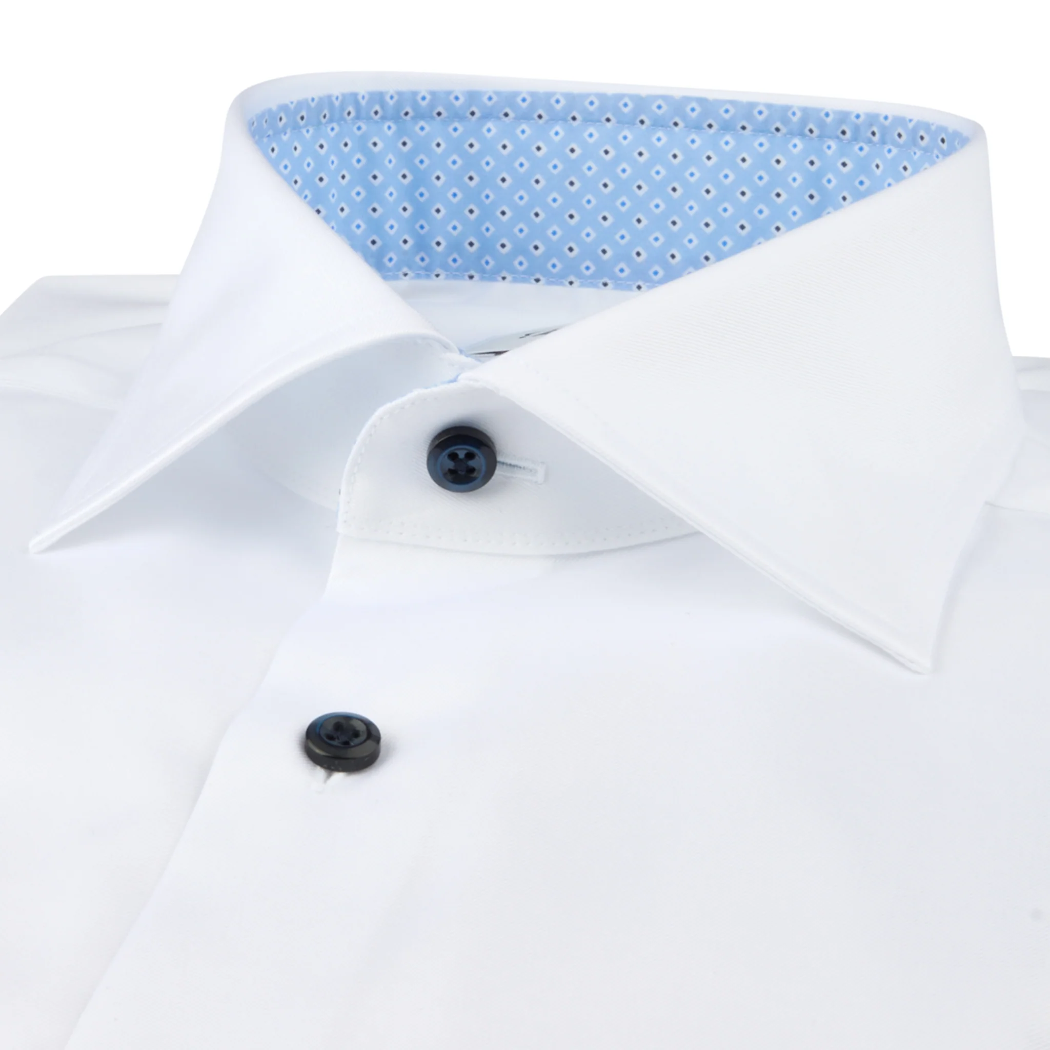 White with Blue Contrast Trim Twill Fitted Body Dress Shirt - Stenströms - Image 2